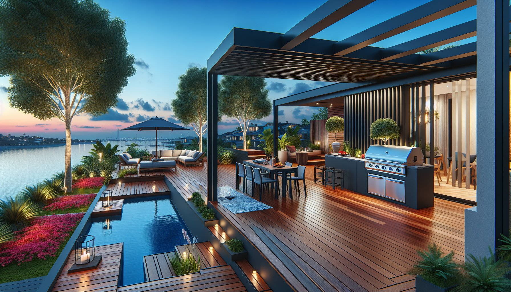 Luxury deck installation ideas featuring outdoor kitchens, sustainable decking, and nature-inspired elements for smart living in 2025.
