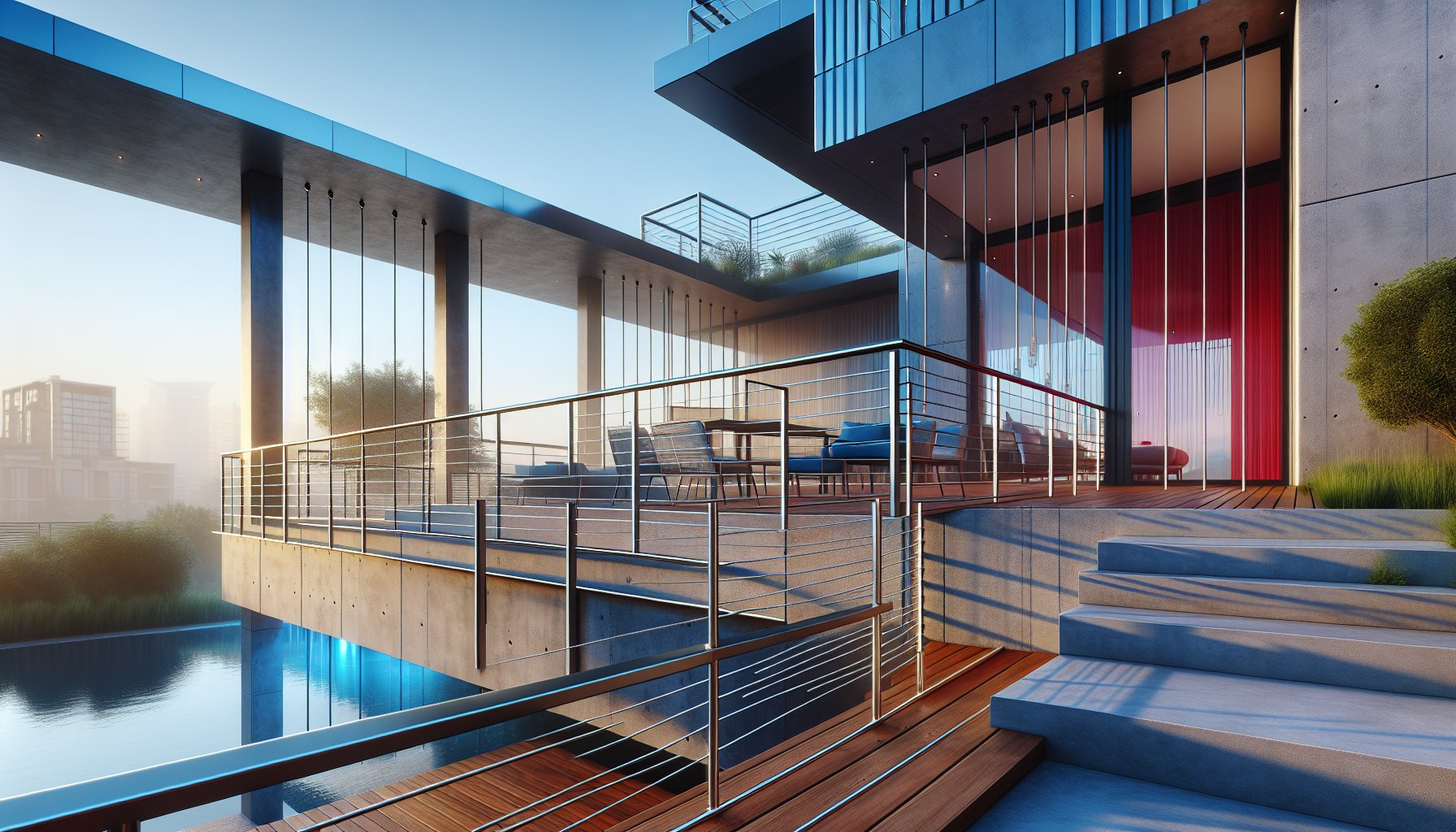 Eco-friendly railing systems by Custom Decks LLC featuring sustainable materials and stainless steel cable railings for modern outdoor design.