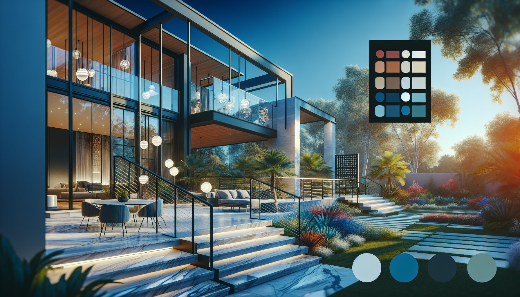 Modern railing designs featuring glass, metal, and marble for sustainable outdoor living aesthetics in 2025.