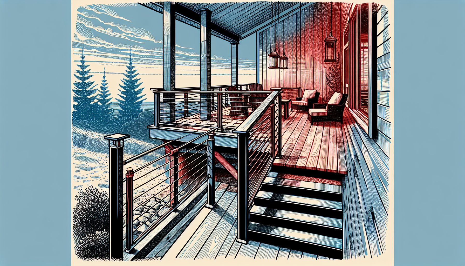 DIY railing system installation tips for creating an outdoor sanctuary with cable railing from Custom Decks of Iowa.