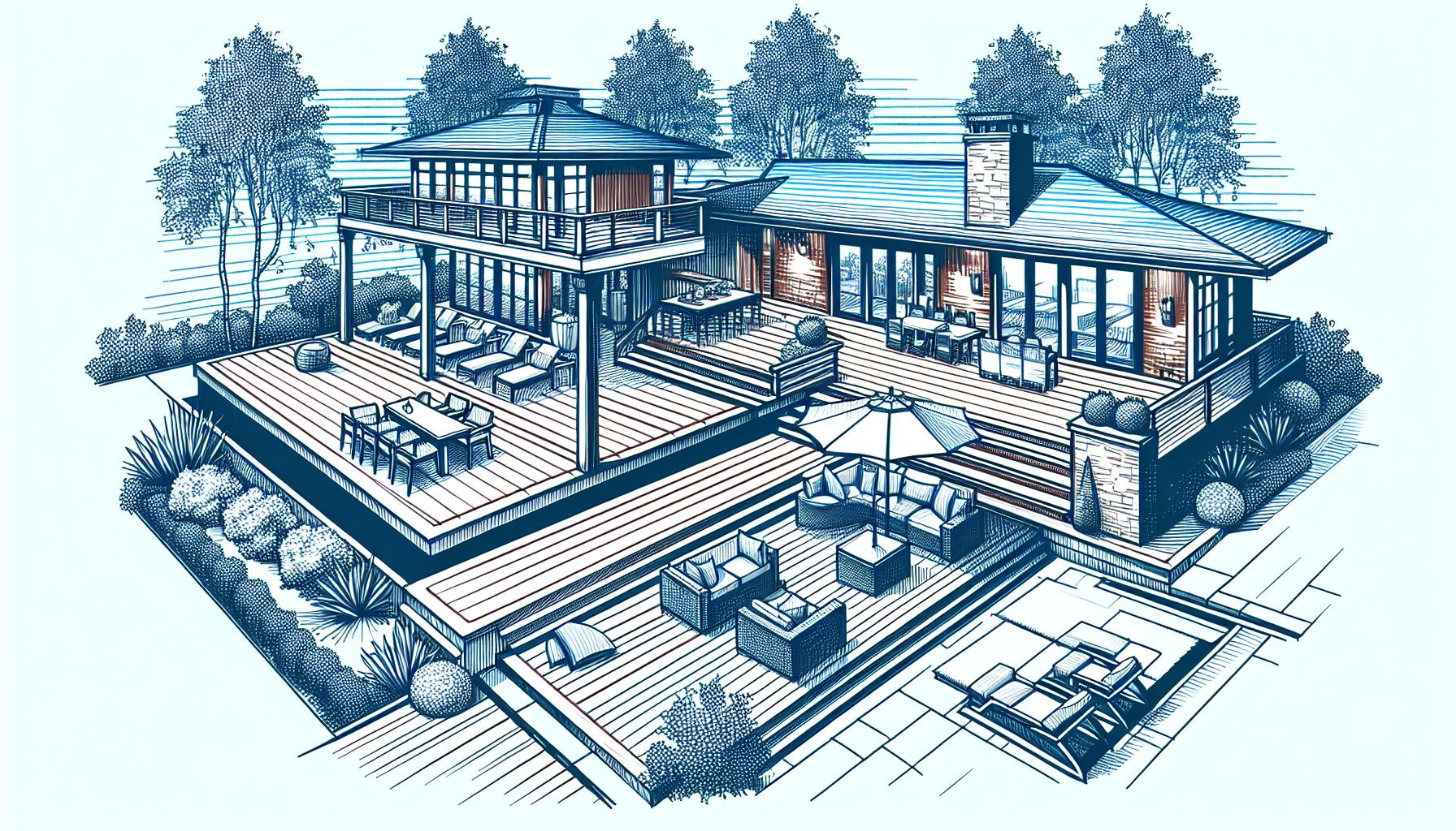 Luxury deck designs showcasing bespoke craftsmanship and multi-level solutions for enhanced custom outdoor living spaces.