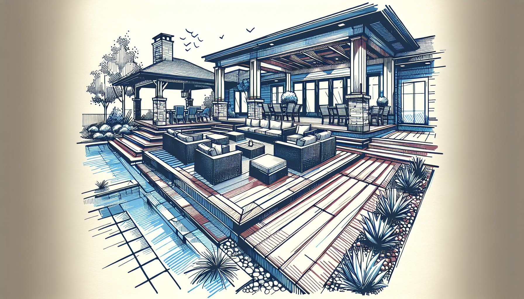 Luxury deck designs showcasing outdoor living spaces with custom features and sustainable materials, highlighting expert craftsmanship.