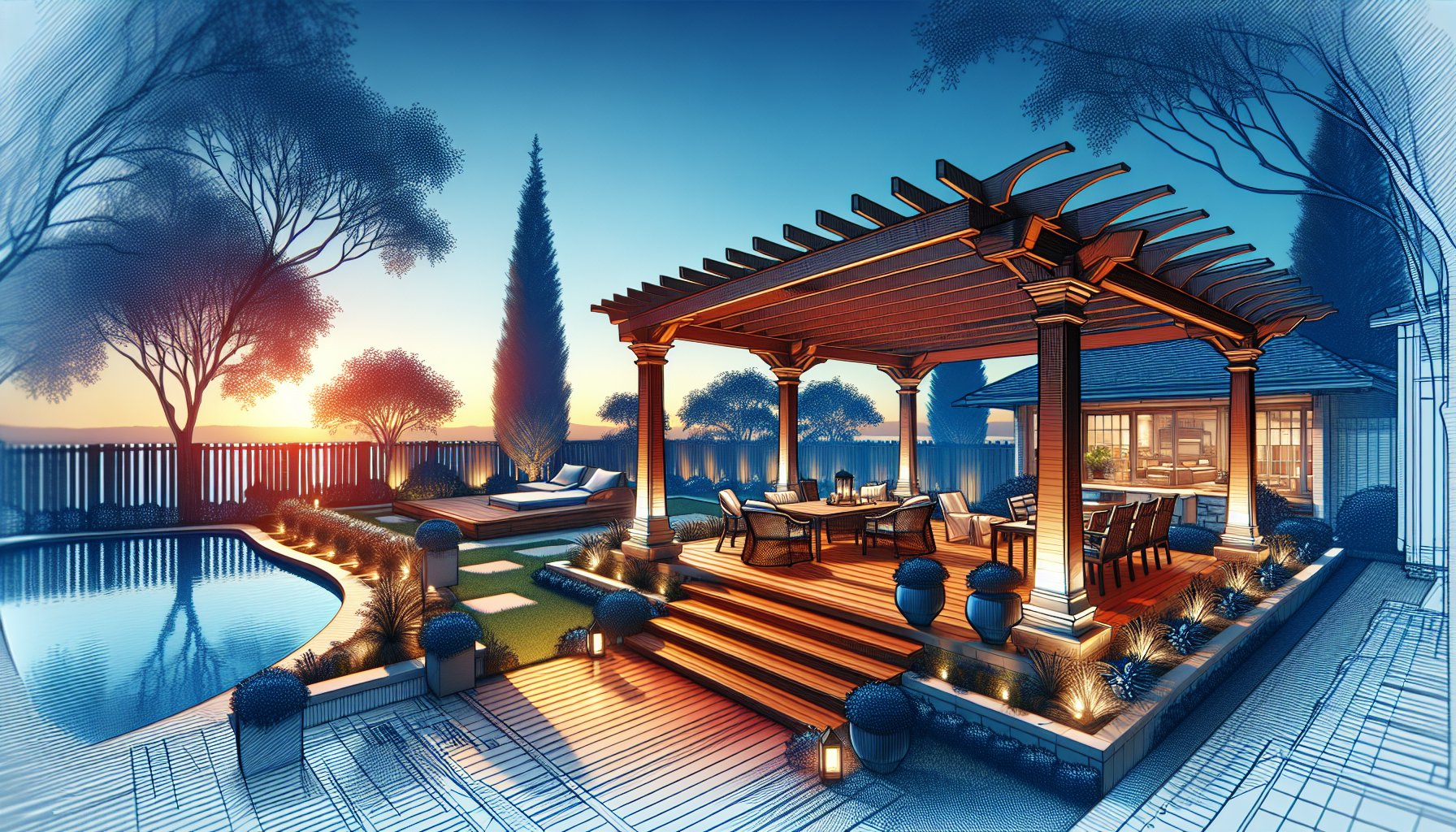 Various pergola designs showcasing outdoor sanctuaries for backyard transformation by Custom Decks LLC, enhancing outdoor living spaces.