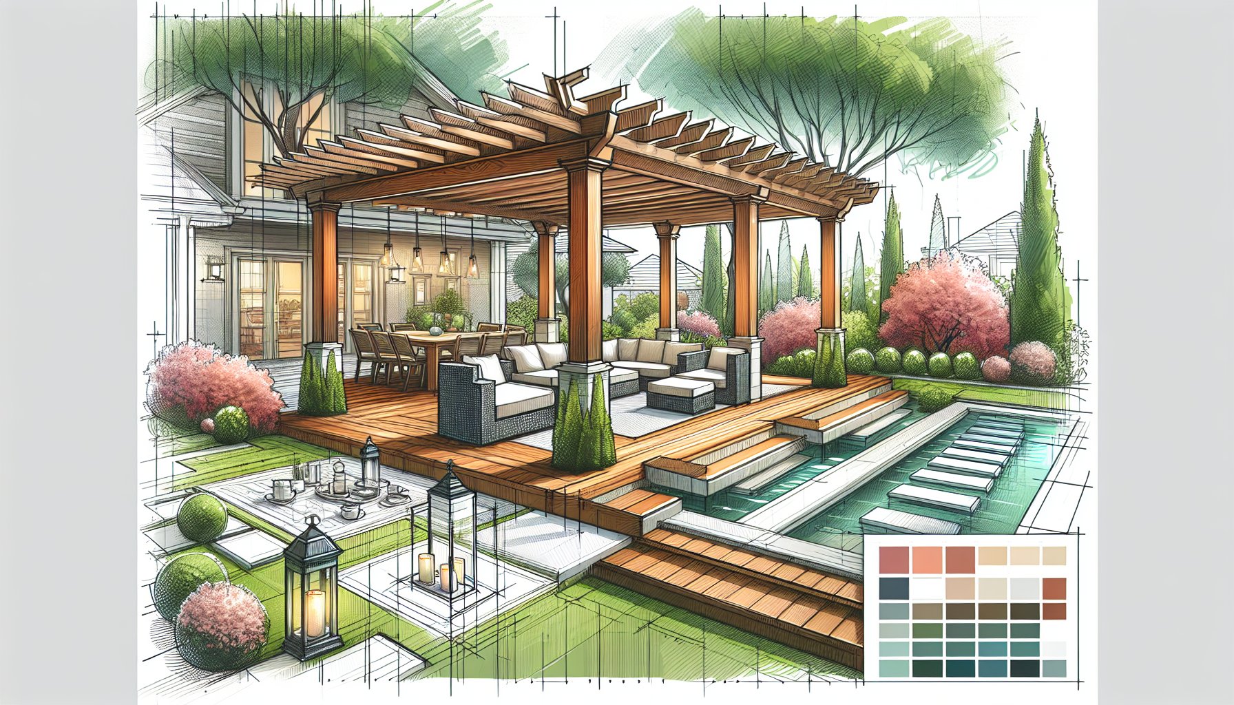 Trendy modern pergola ideas for patio enhancement by Custom Decks of Iowa, creating a stylish outdoor sanctuary.