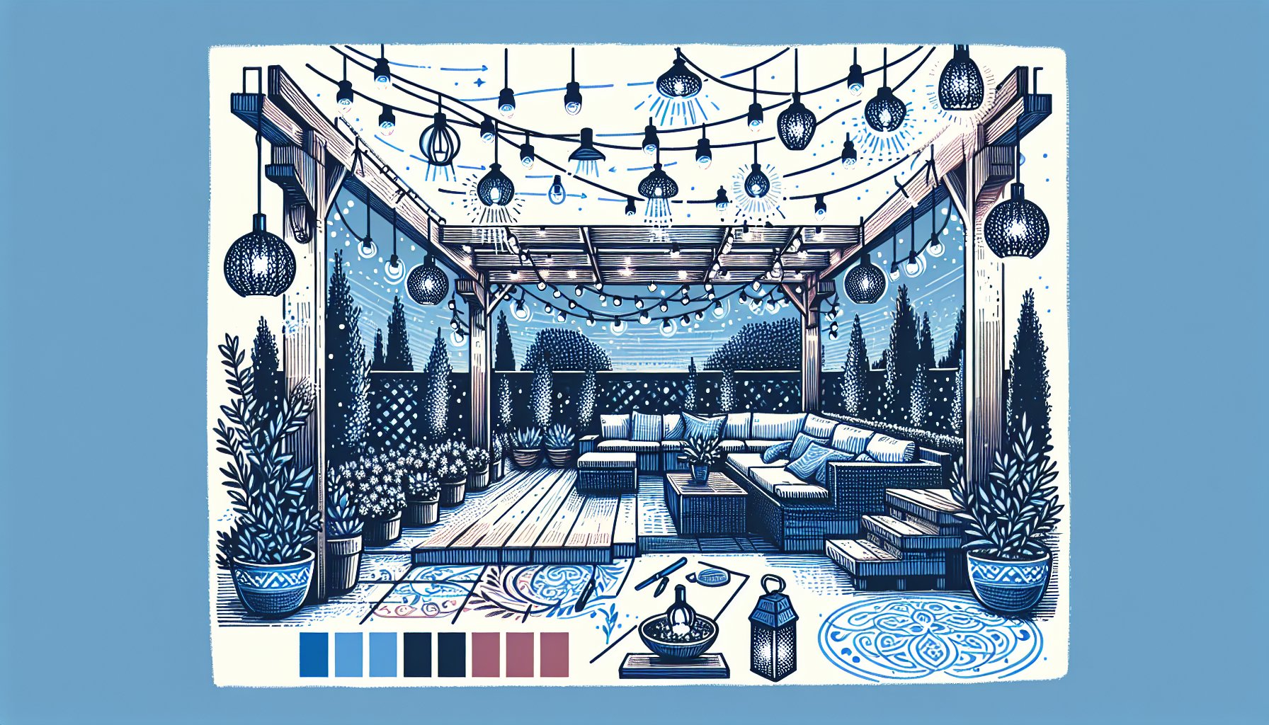 Modern pergola lighting ideas showcasing sustainable solutions for enhancing outdoor ambiance and DIY decor for seasonal adaptations.