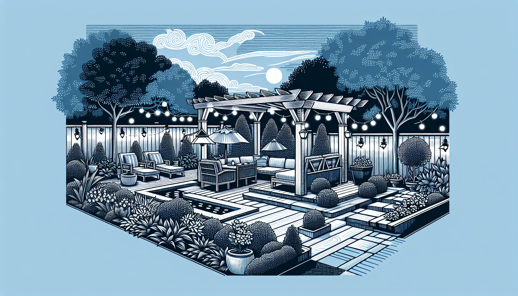 DIY budget-friendly modern pergola designs for personalized garden spaces with outdoor lighting ideas.