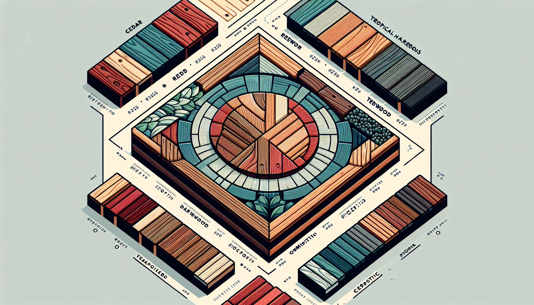 Top wood decking options highlighting cedar, redwood, tropical hardwoods, and composite advantages and disadvantages.