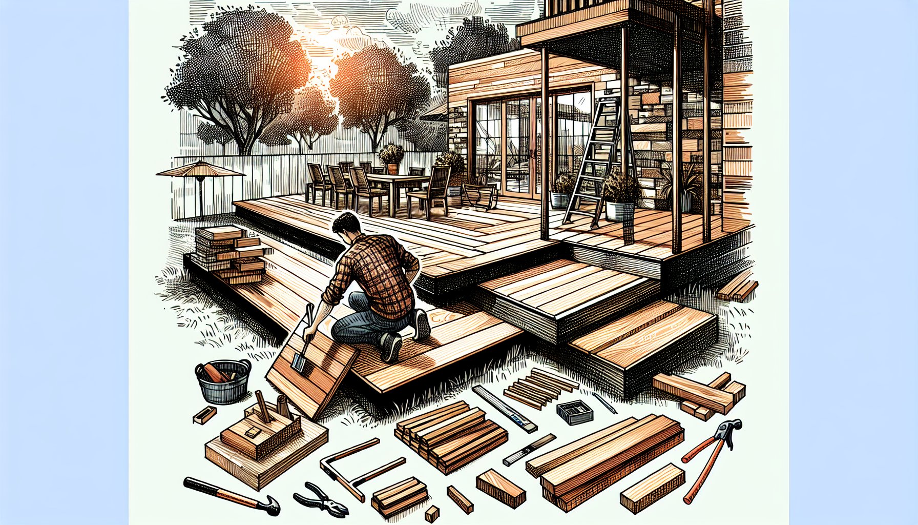 Step-by-step guide for DIY wood decking installation, covering wood selection, design tips, and maintenance advice for outdoor living.