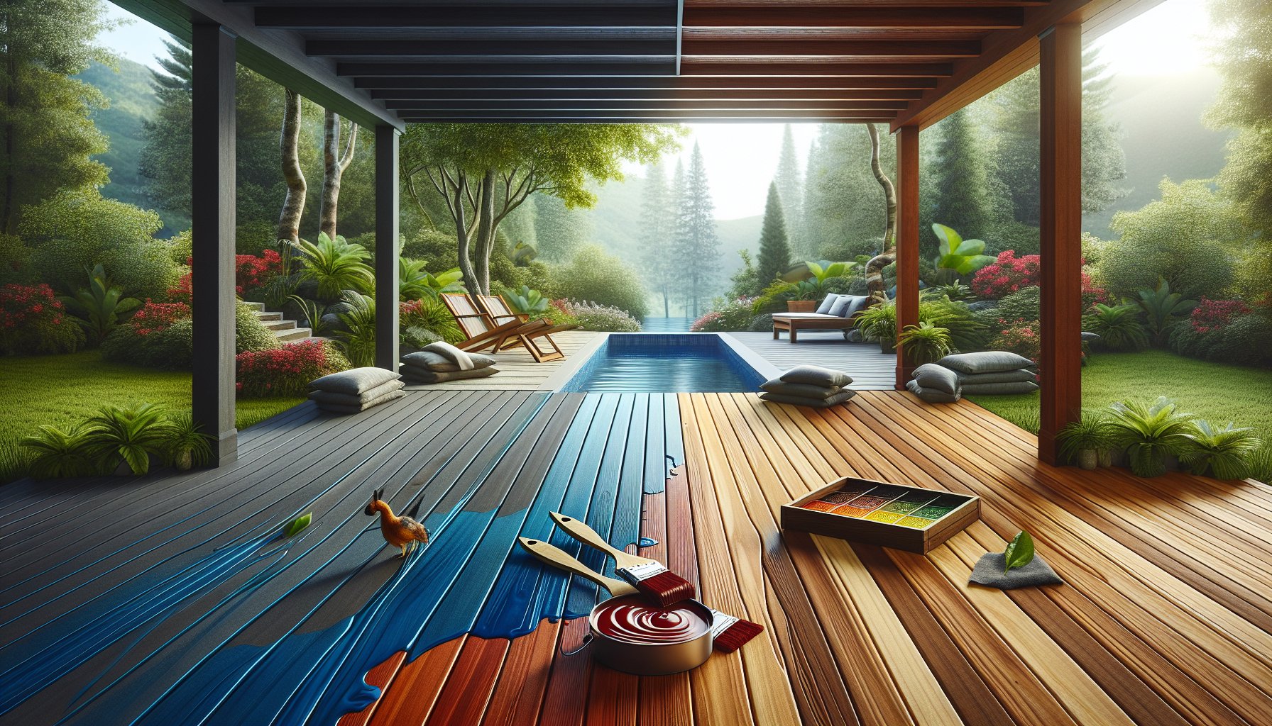 Step-by-step guide on wooden deck maintenance with eco-friendly stains and sealing techniques by Custom Decks LLC for outdoor sanctuaries.