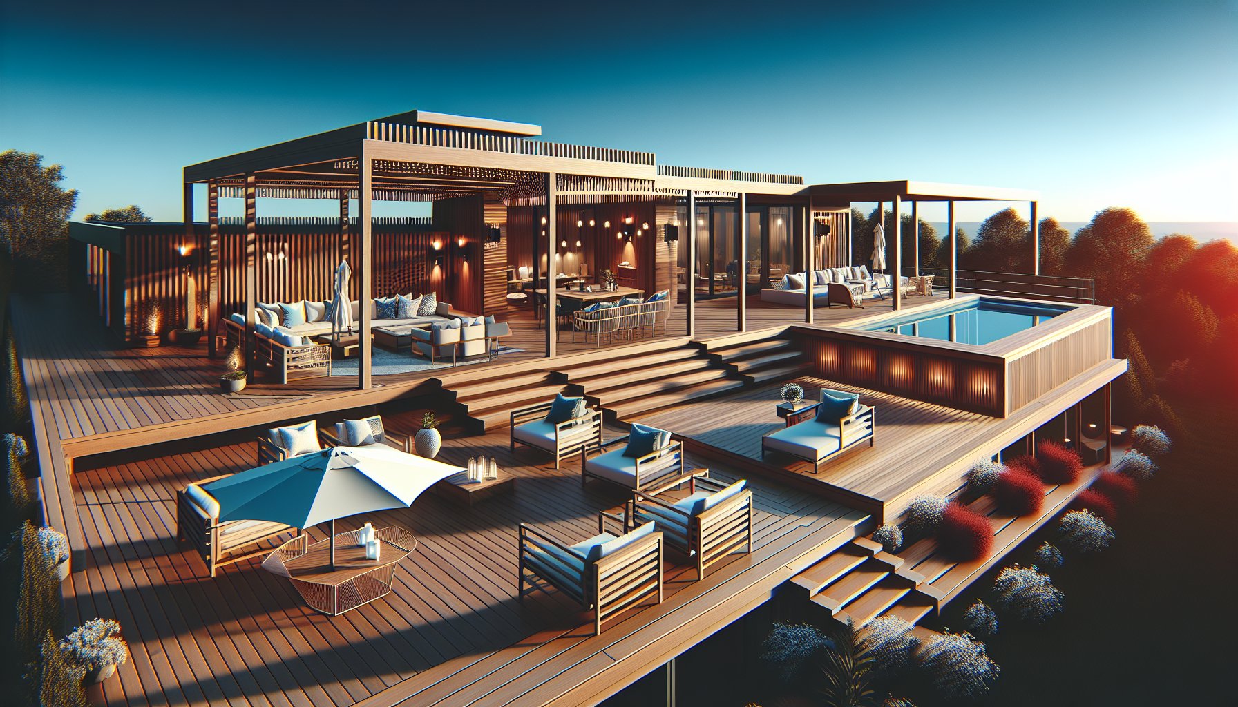 Luxury deck installation showcasing custom design, sustainable materials, and expert craftsmanship for enhanced outdoor living spaces.