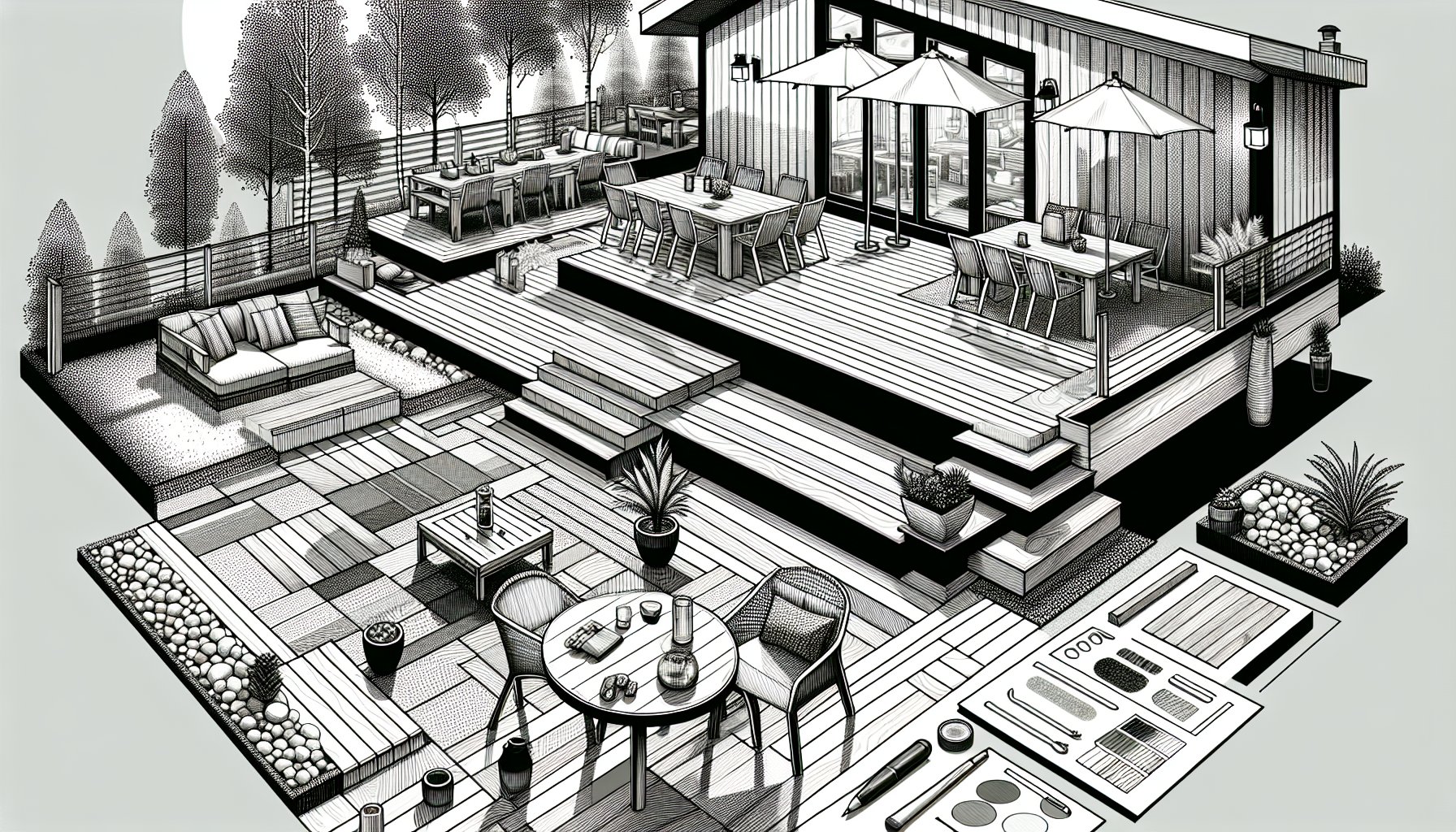 Sustainable deck designs featuring eco-friendly composite decking and reclaimed wood for stylish outdoor living spaces in 2025.