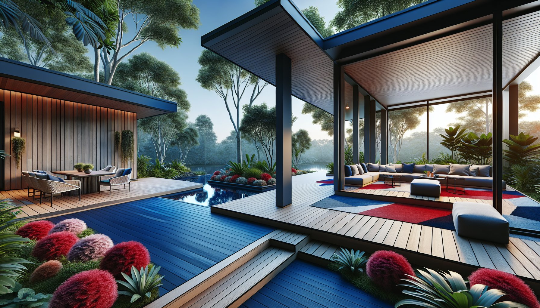 Cozy deck design featuring built-in seating, creating a multifunctional outdoor sanctuary for relaxation and gatherings.