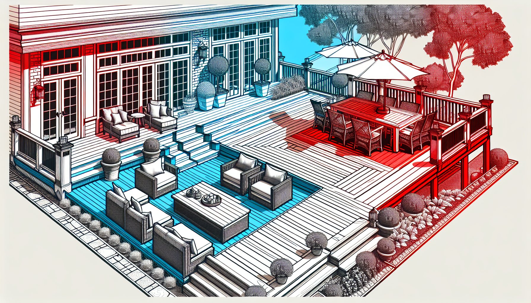 12 innovative deck designs by Custom Decks LLC for personalized outdoor living and seasonal sanctuaries.