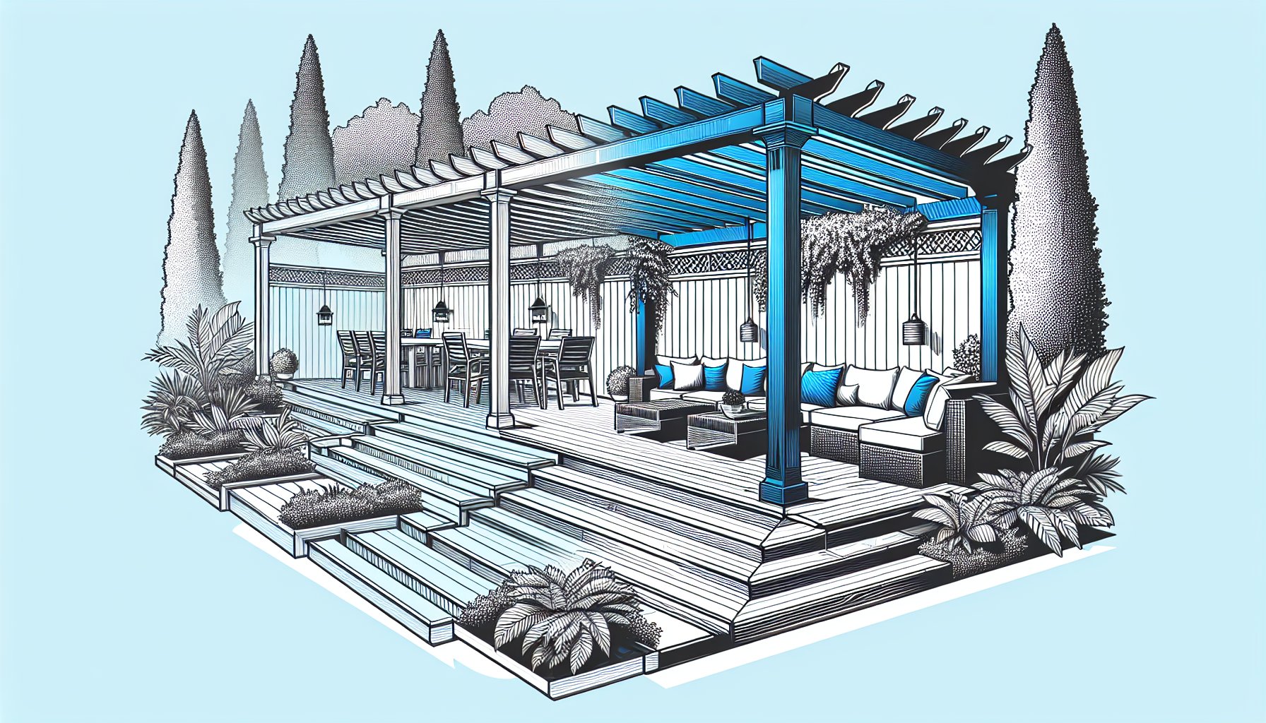 Pergola design guide by Custom Decks LLC for a lasting backyard transformation using high-quality materials for outdoor living.
