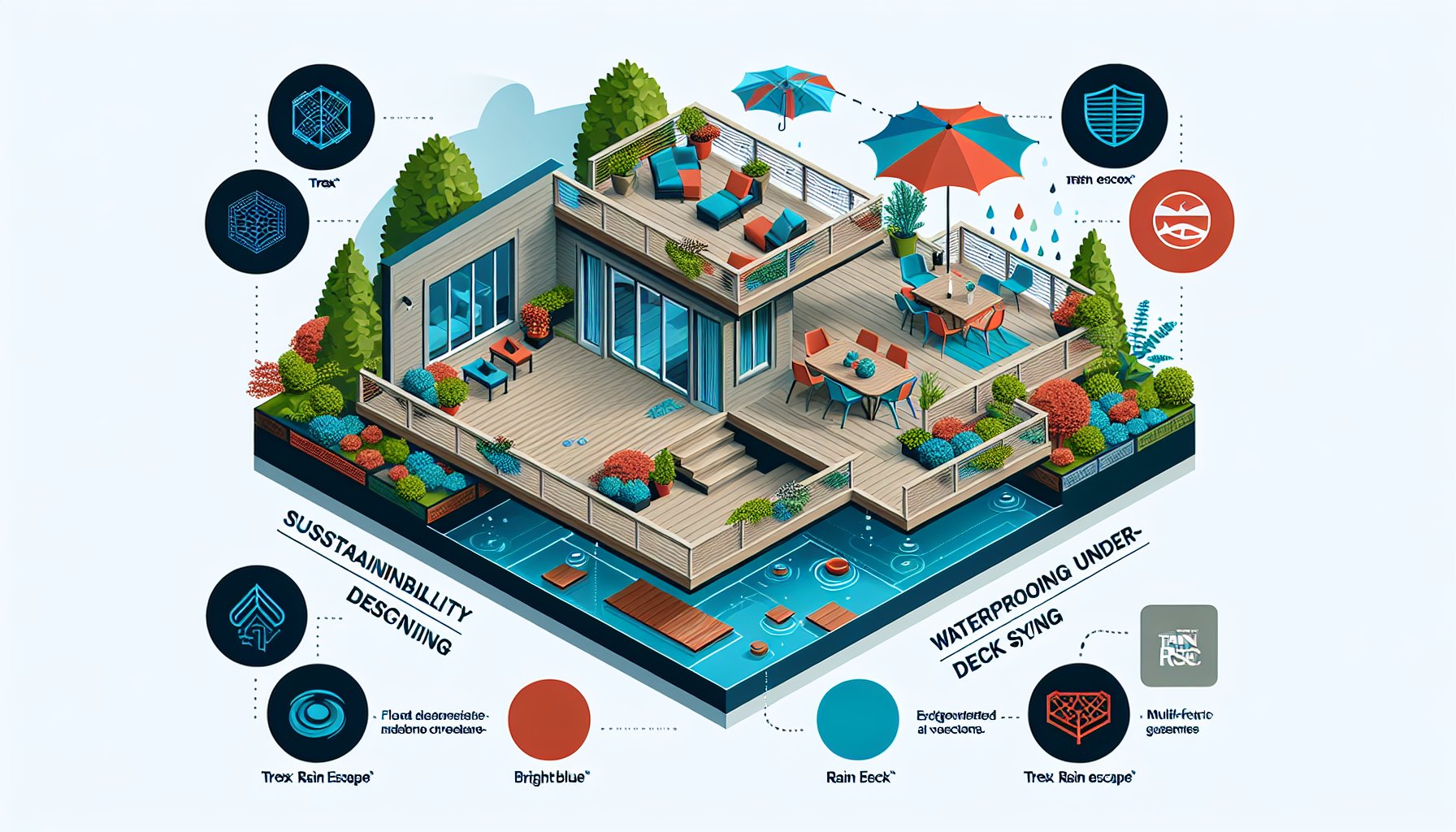 Innovative composite decking designs featuring TREX Rain Escape for sustainable, multi-functional outdoor spaces.