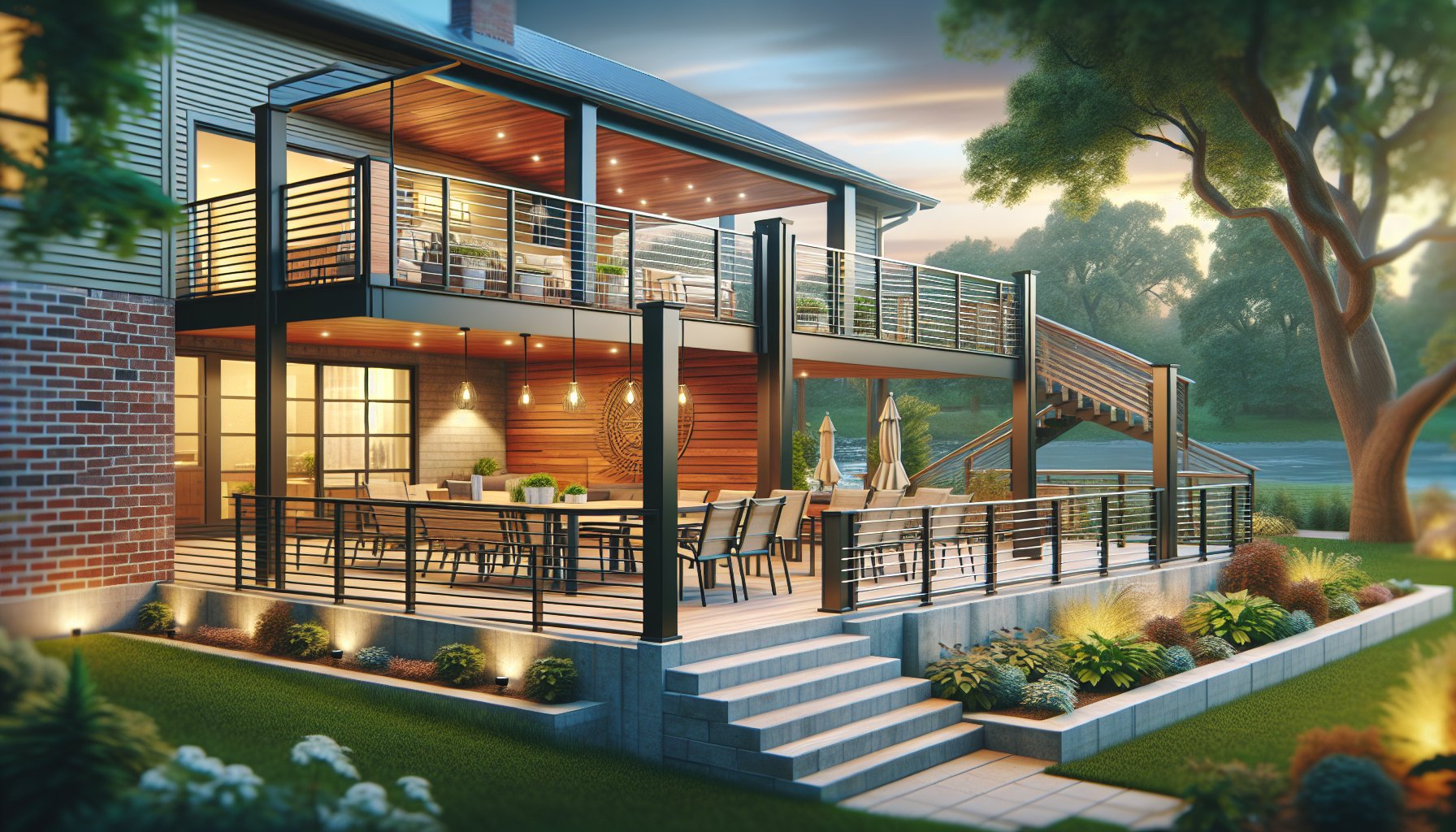 Custom railing systems showcasing aluminum and wood designs for personalized Iowa outdoor living style ideas.