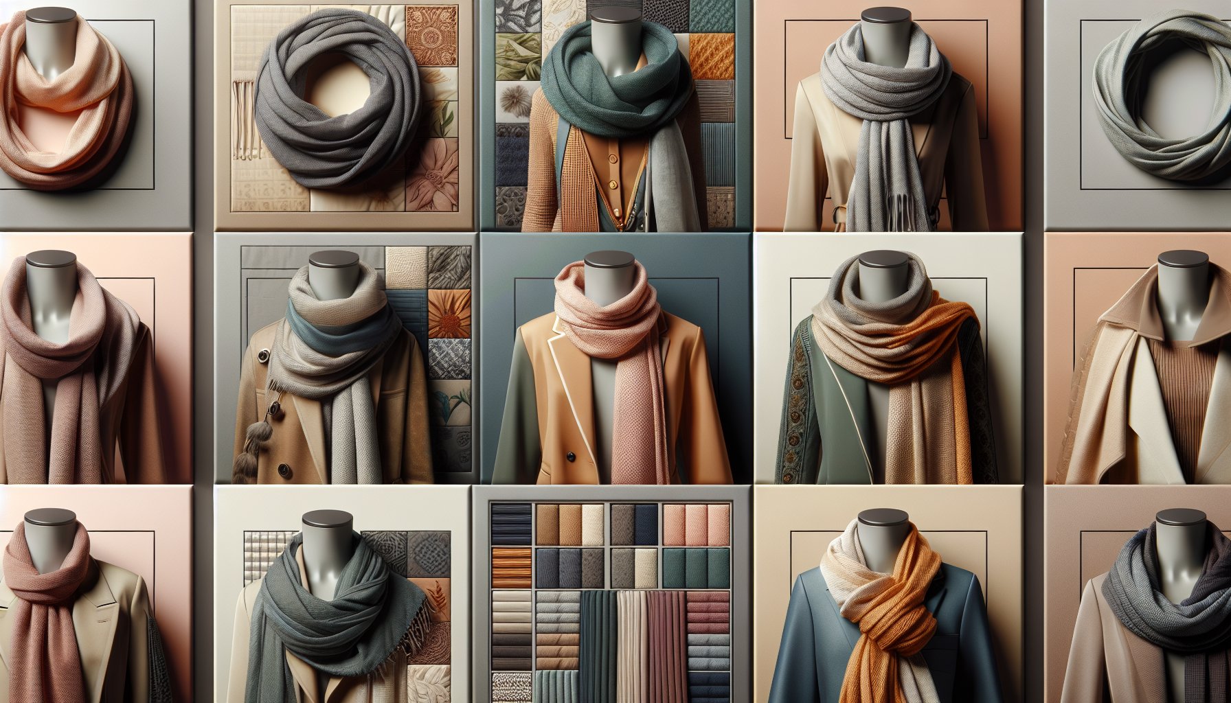 Five versatile scarves showcased as essential fashion accessories for seasonal layering and stylish fabric choices.