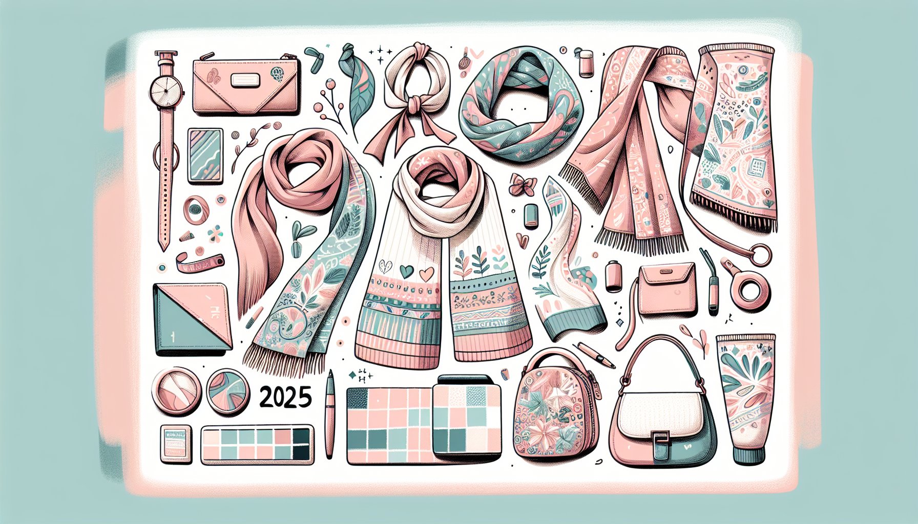 Spring 2025 scarf trends feature sustainable fashion in pastel colors, versatile accessories, and playful prints.