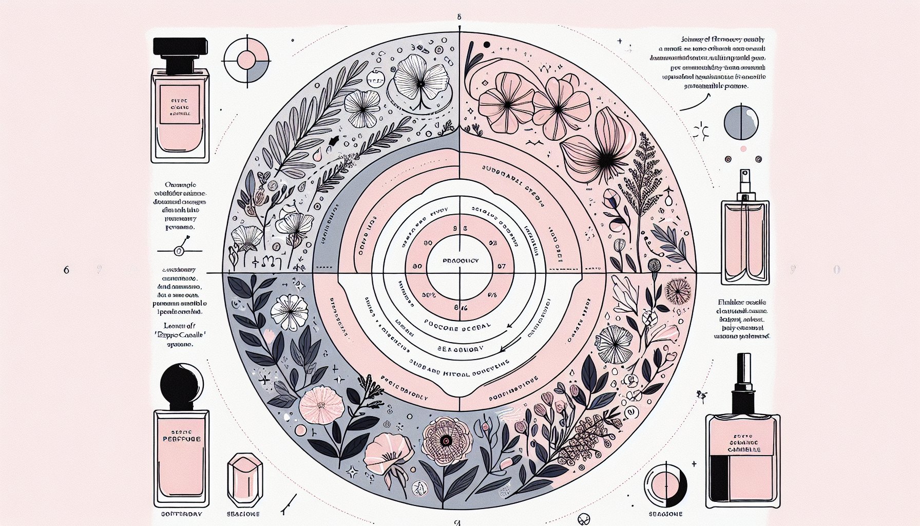 Seasonal Eau de Toilette guide showcasing Espace Cannelle's sustainable fragrances for spring, summer, fall, and winter.