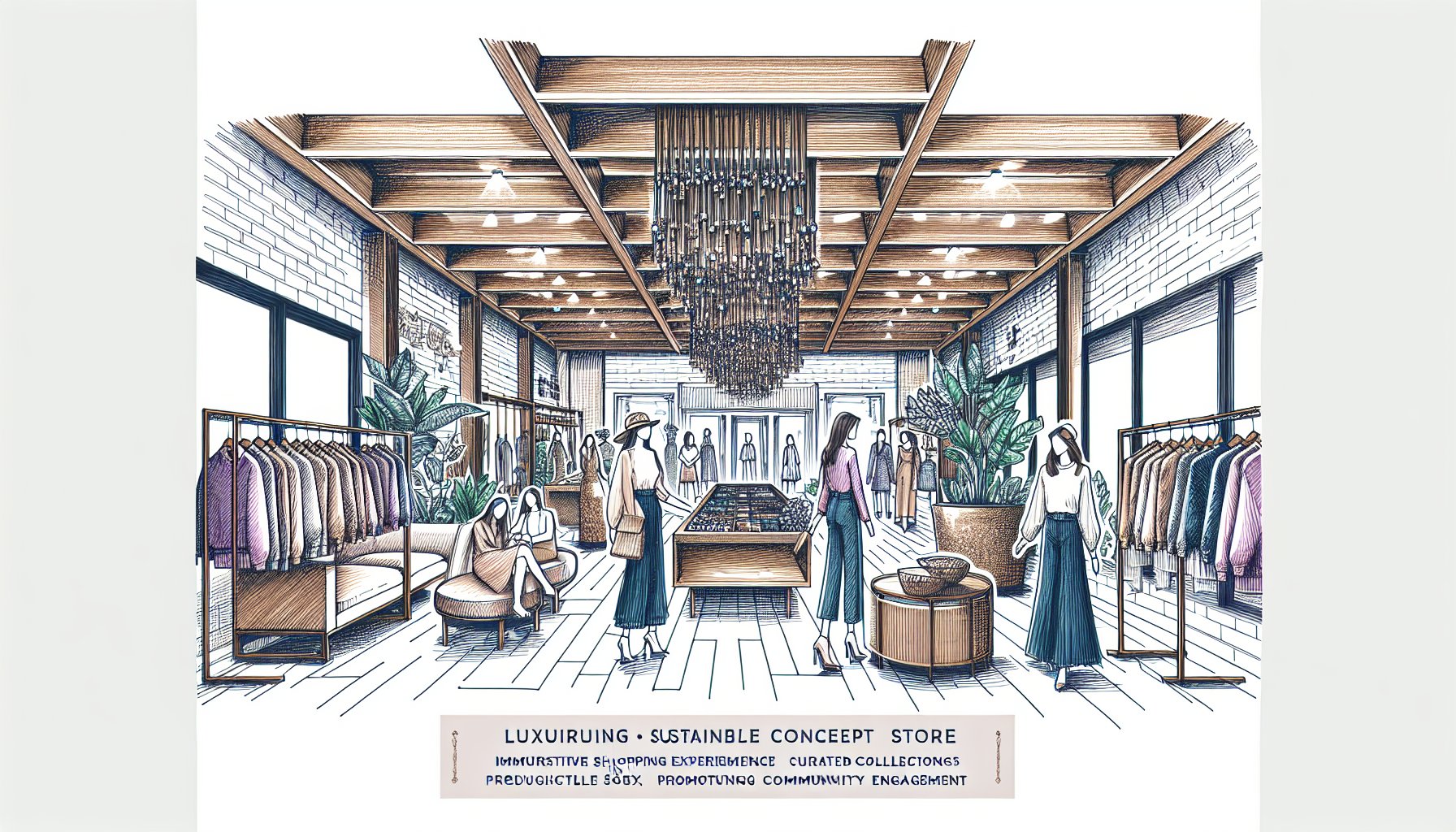 Luxury fashion concept store showcasing curated collections, sustainable luxury, and immersive shopping experiences for community engagement.