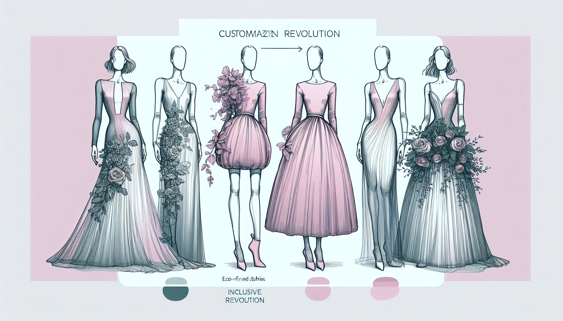 Stylish dresses for special occasions highlighting 2025 trends with eco-friendly fabrics, inclusive silhouettes, and customization.