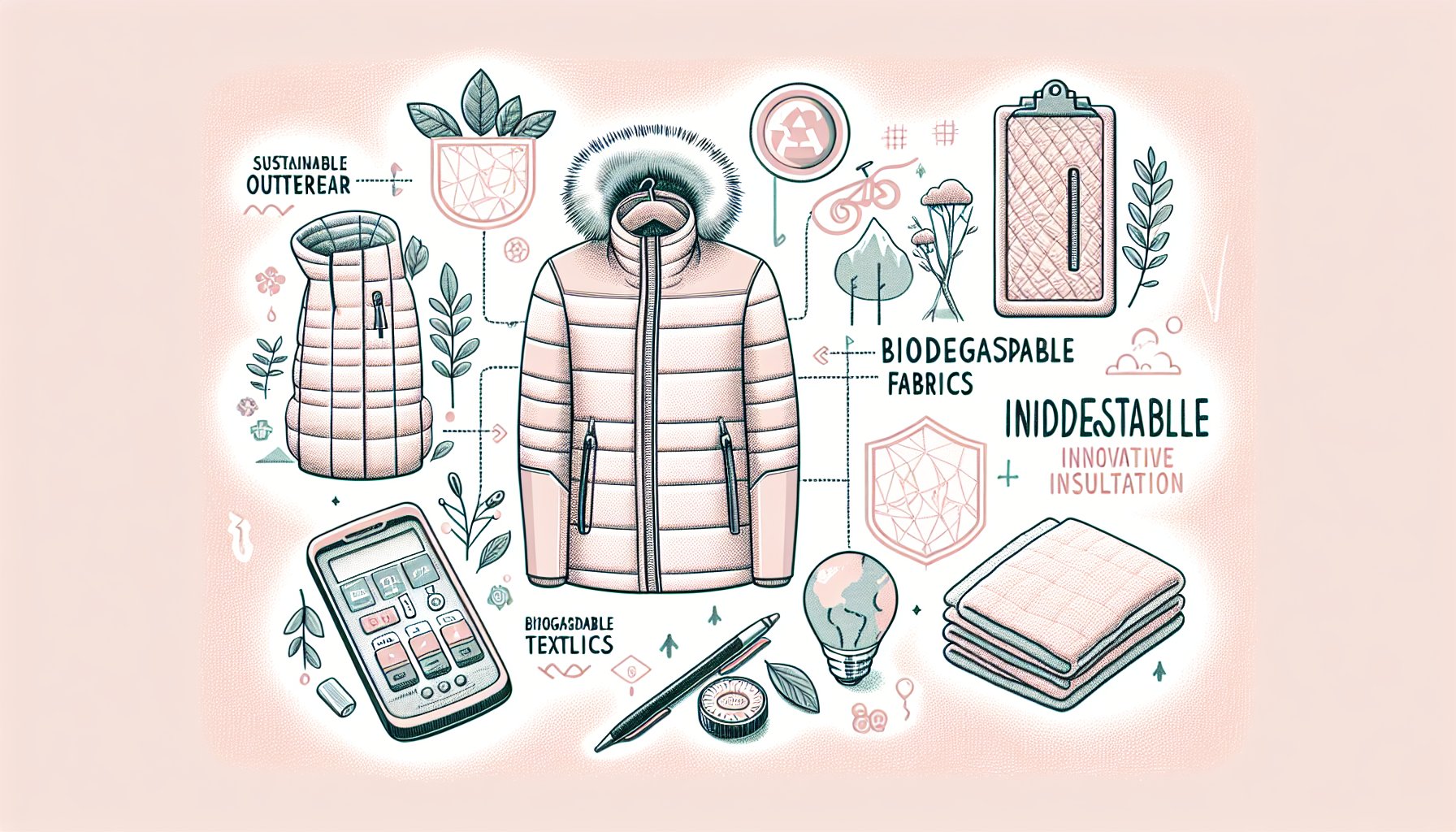 Sustainable outerwear evolution for 2025 featuring smart textiles, biodegradable fabrics, and innovative insulation.