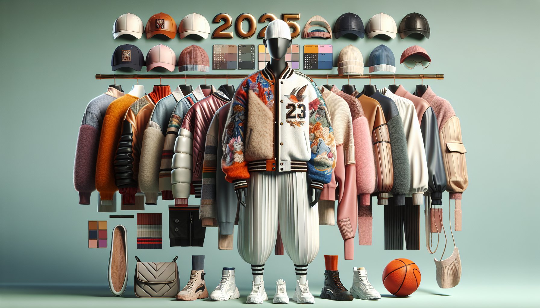 2025 outerwear trends featuring varsity jackets, sustainable materials, layering styles, and celebrity fashion influences.