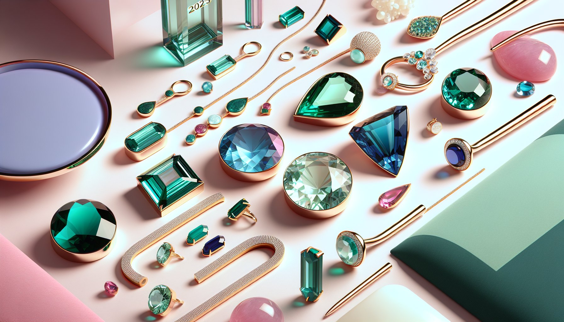 2025 jewelry trends showcasing emerald and sapphire gemstones in vibrant, personalized, and sustainable designs.