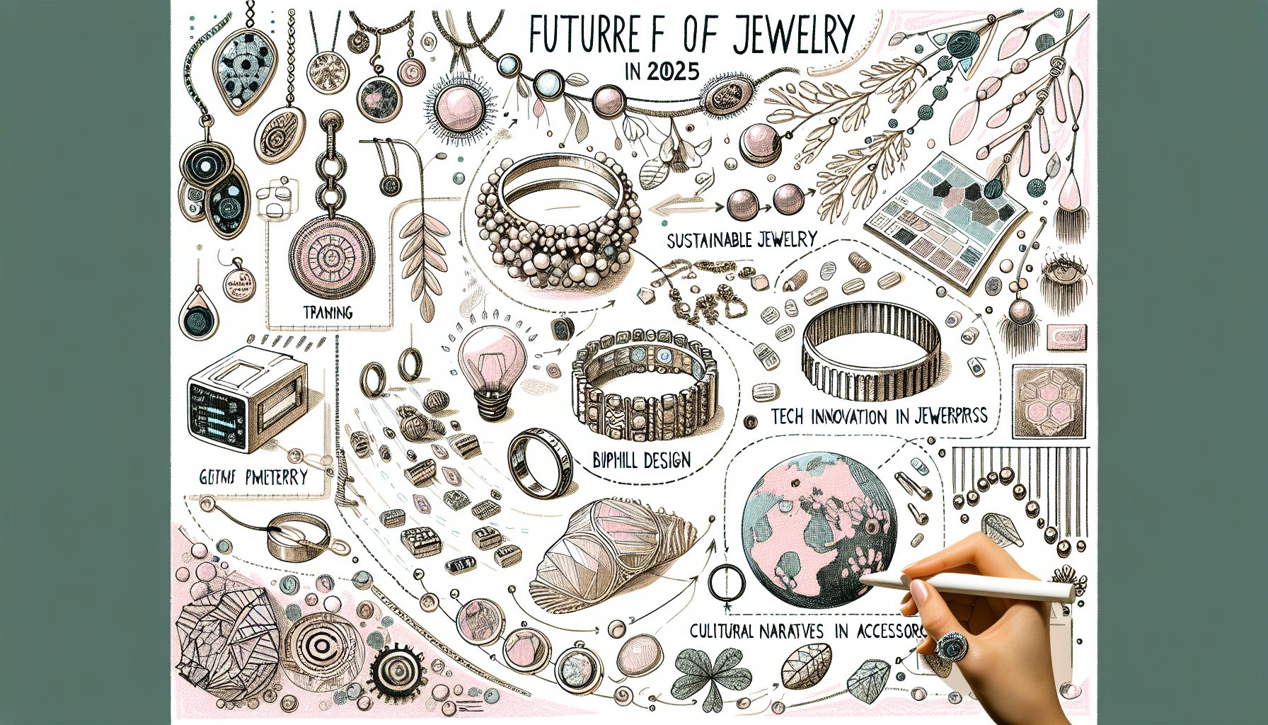 2025 jewelry trends showcasing sustainable designs, biophilic elements, tech innovations, and cultural narratives in accessories.