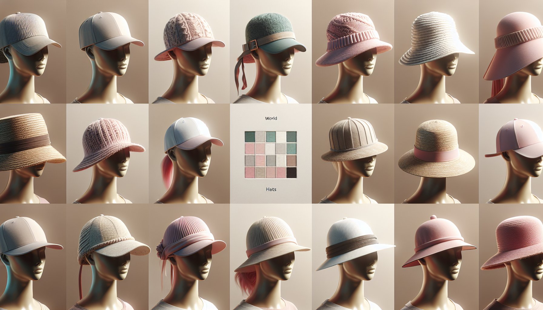 Sustainable hat fashion showcasing eco-friendly materials, upcycled textiles, and personalized designs with an ethical supply chain.