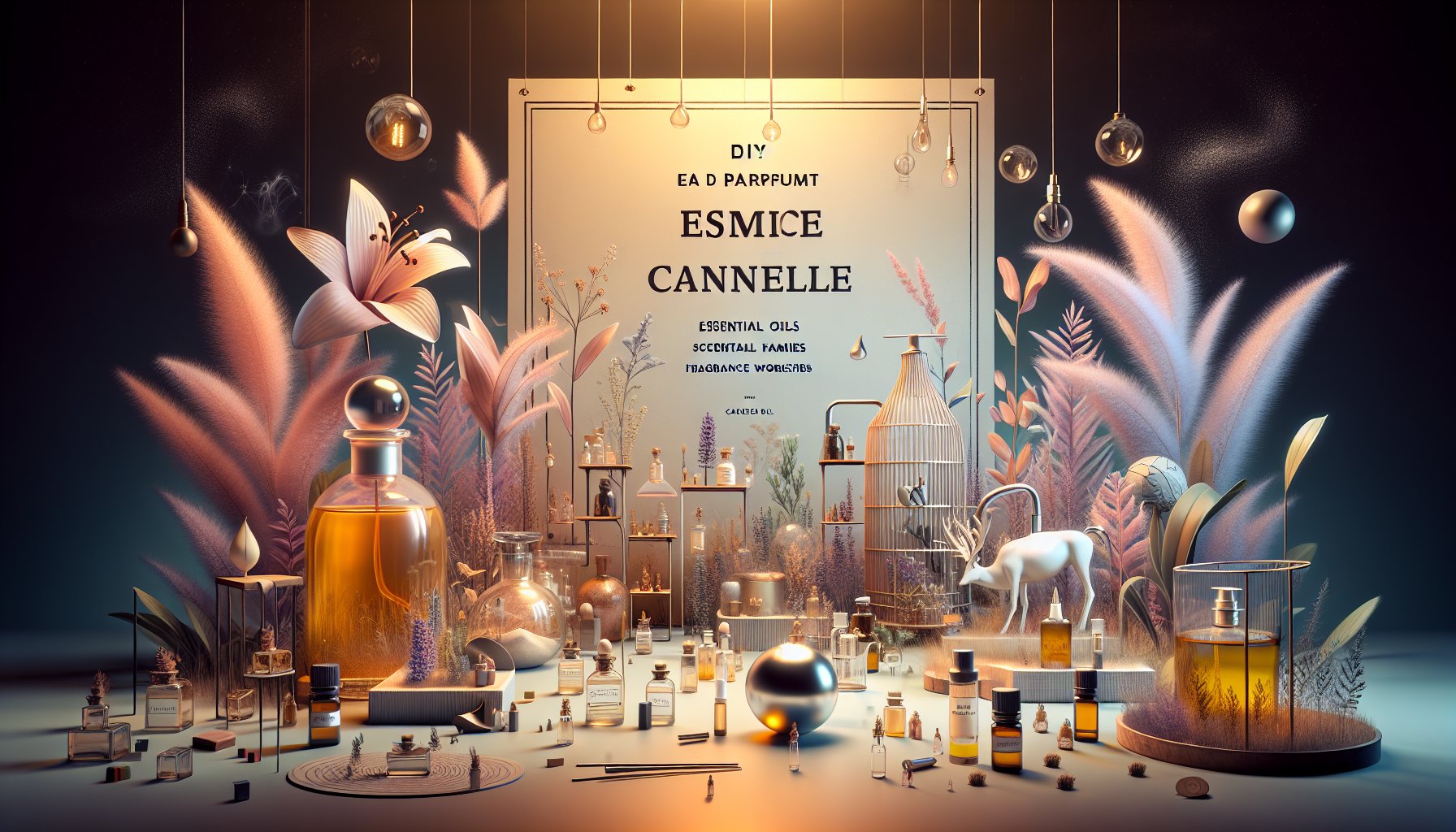 DIY eau de parfum workshop at Espace Cannelle, showcasing essential oils and scent families for crafting unique fragrances.