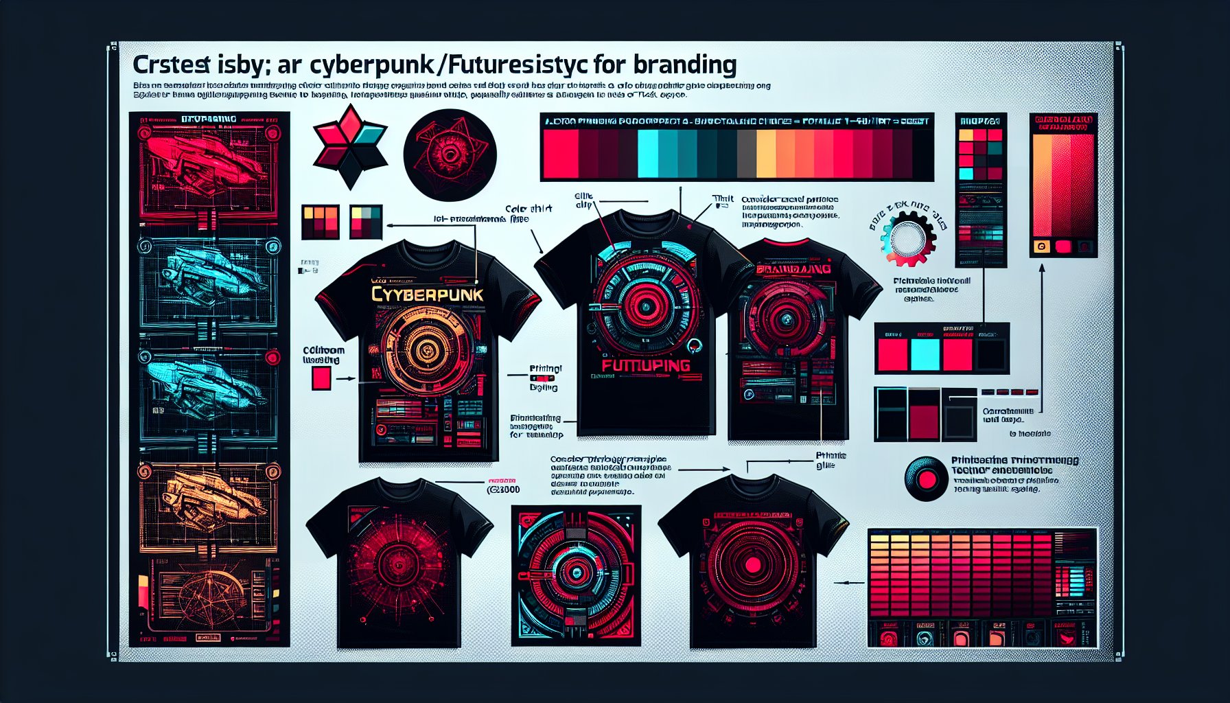 Custom T-shirt design guide featuring fabric choices, printing techniques, fit styles, and color psychology for branding.