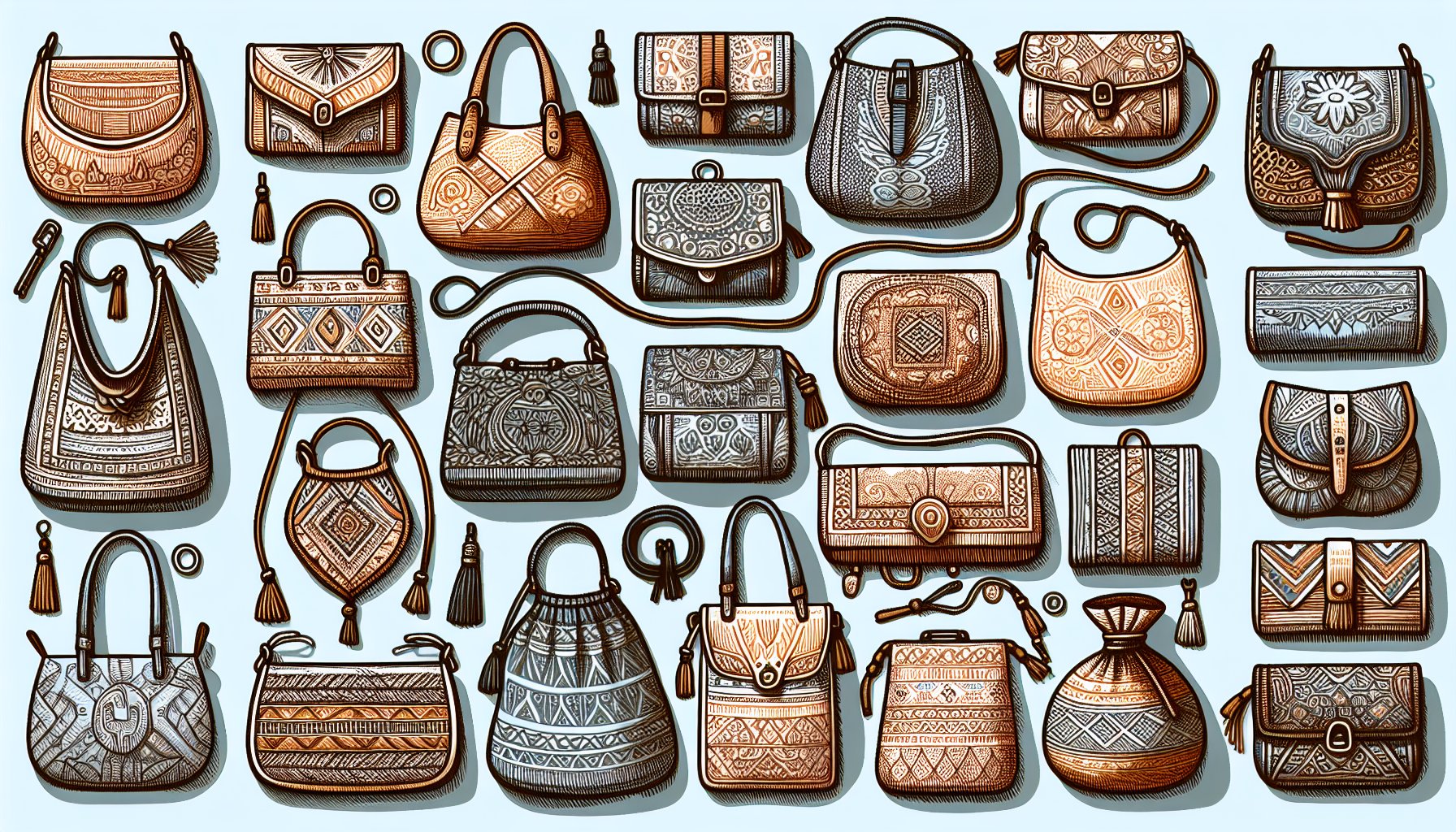 Nine unique handmade bags showcasing sustainable fashion, ethical production, and cultural narratives for personalized accessories.