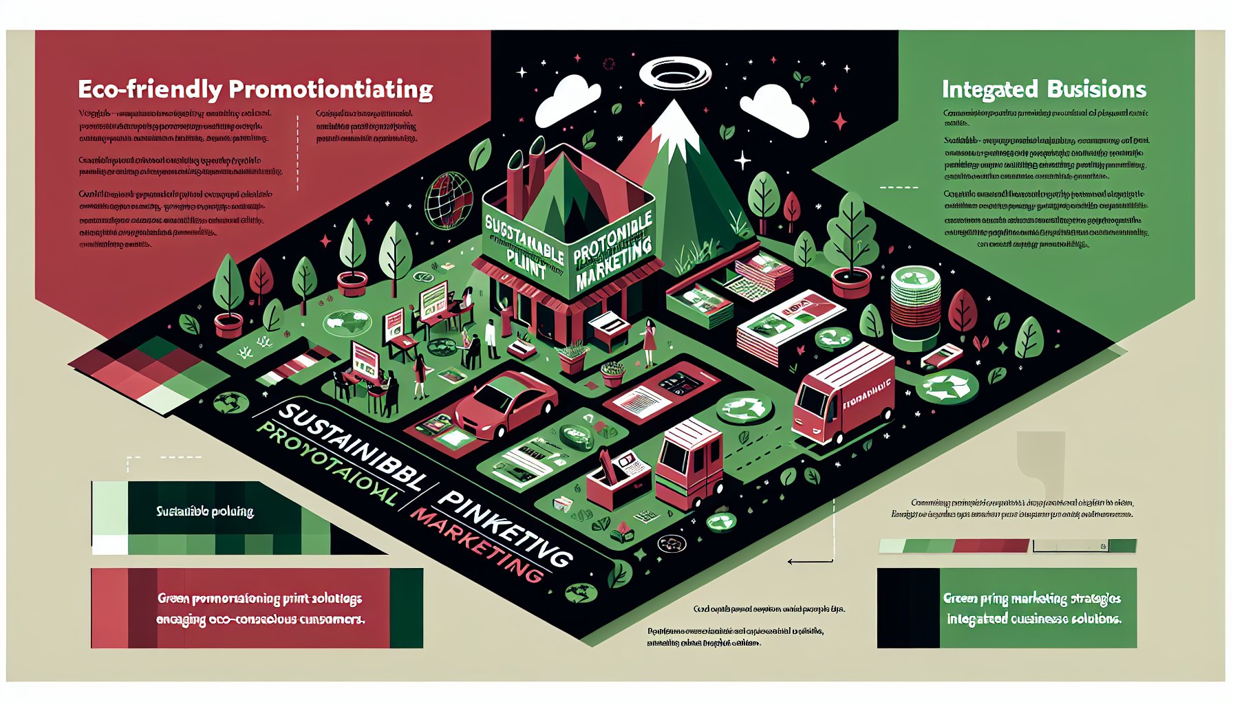 Eco-friendly promotional marketing strategies showcasing sustainable print solutions for eco-conscious consumers and integrated business solutions.