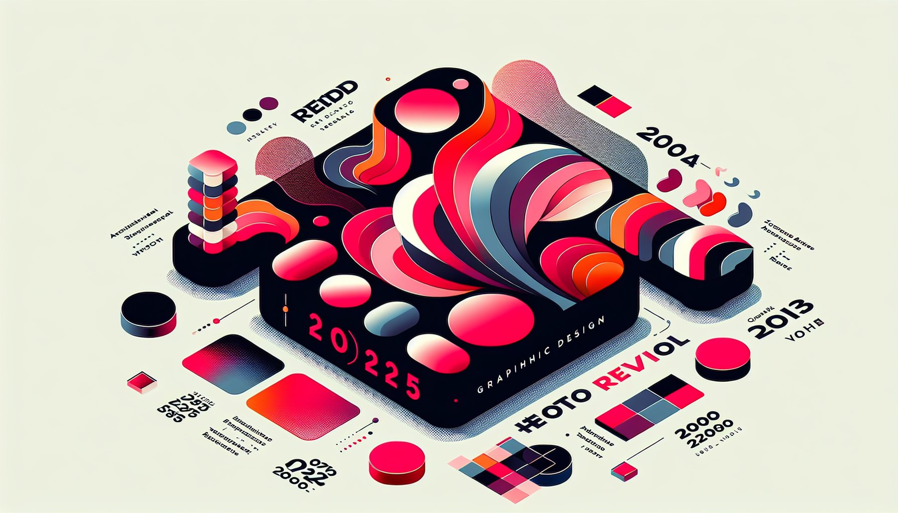 Graphic design trends 2025 featuring vibrant color palettes, organic forms, retro revival, and AR/VR experiences.