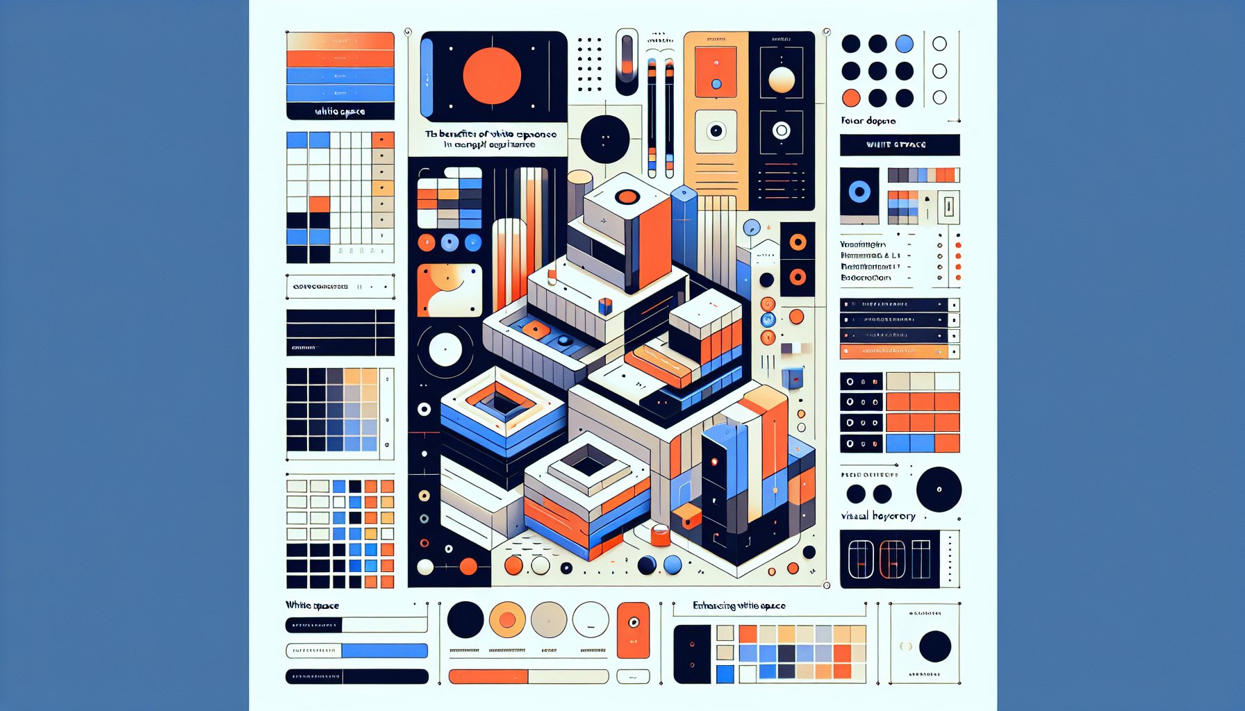 Diagram illustrating the benefits of white space in graphic design, enhancing user experience and visual hierarchy in minimalist design.