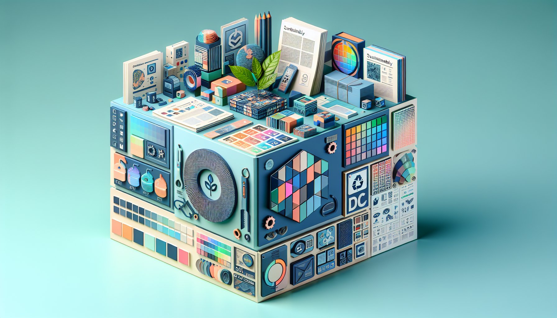 10 essential printed materials for a sustainable 2025 marketing strategy, featuring eco-friendly merchandise and brochures.