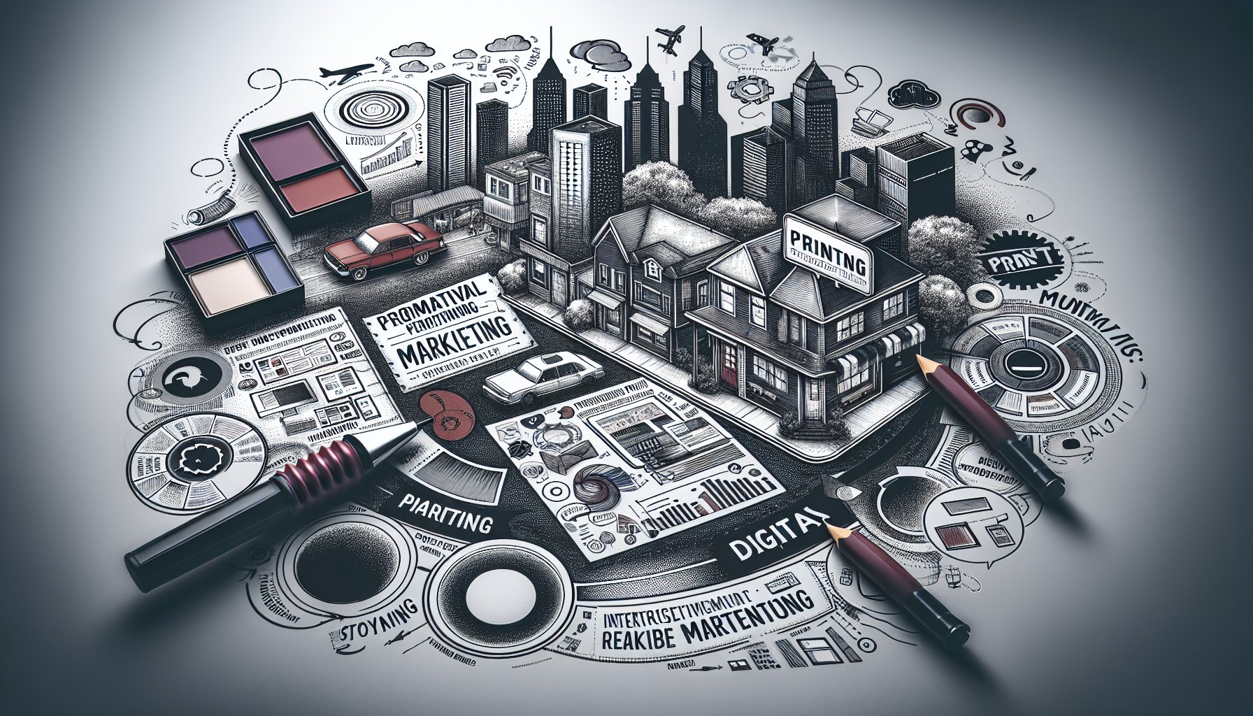 Promotional marketing blending print and digital strategies for real estate, featuring interactive print and storytelling techniques.