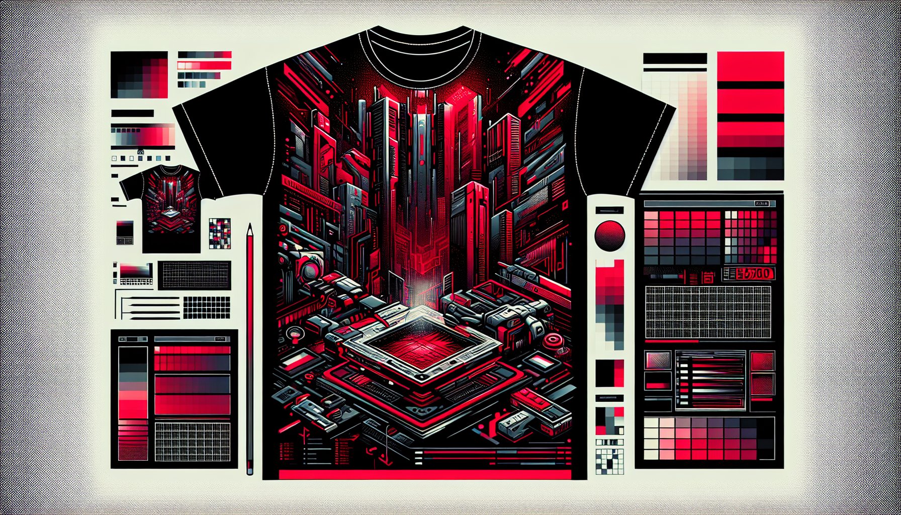 Five essential tools for custom t-shirt design: graphic software, printing tech, color psychology, and e-commerce platforms.