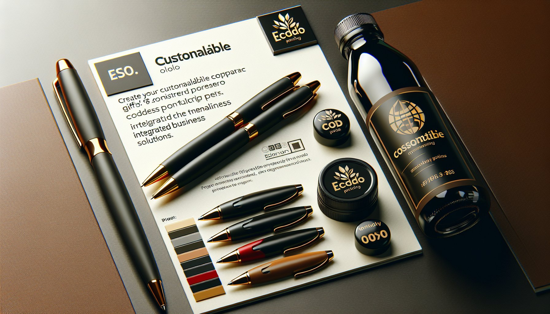 Nine customizable promotional pens made from eco-friendly materials, showcasing personalization trends for corporate gifts in 2025.