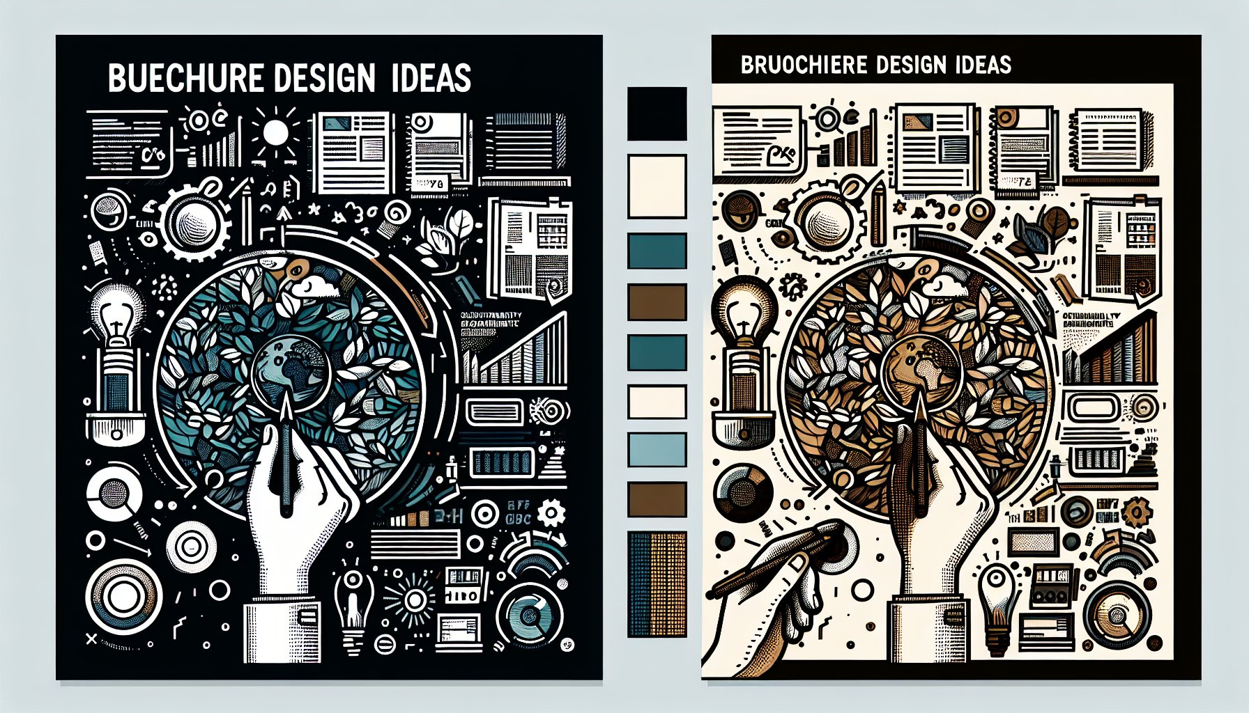 Creative brochure design ideas showcasing interactive elements, color psychology, sustainability, minimalism, and maximalism for 2025.