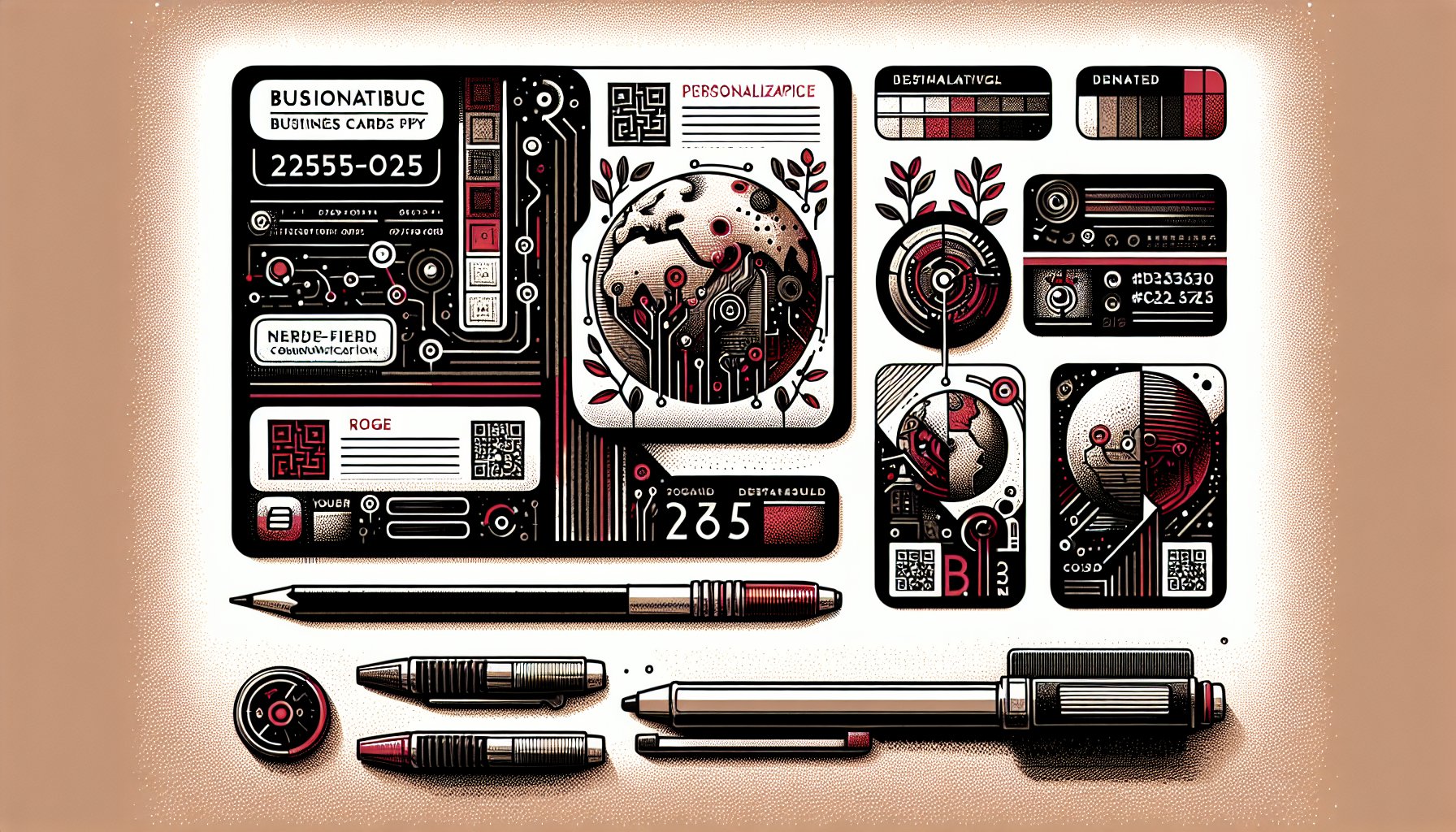 Innovative 2025 business cards featuring eco-friendly materials, NFC QR codes, and personalized sustainable designs.