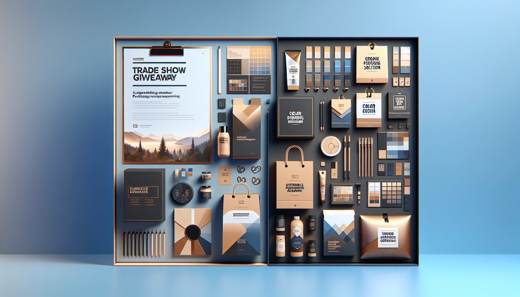 Eye-catching trade show giveaway packaging showcasing color psychology, sustainability, and interactive design for brand identity cohesion.