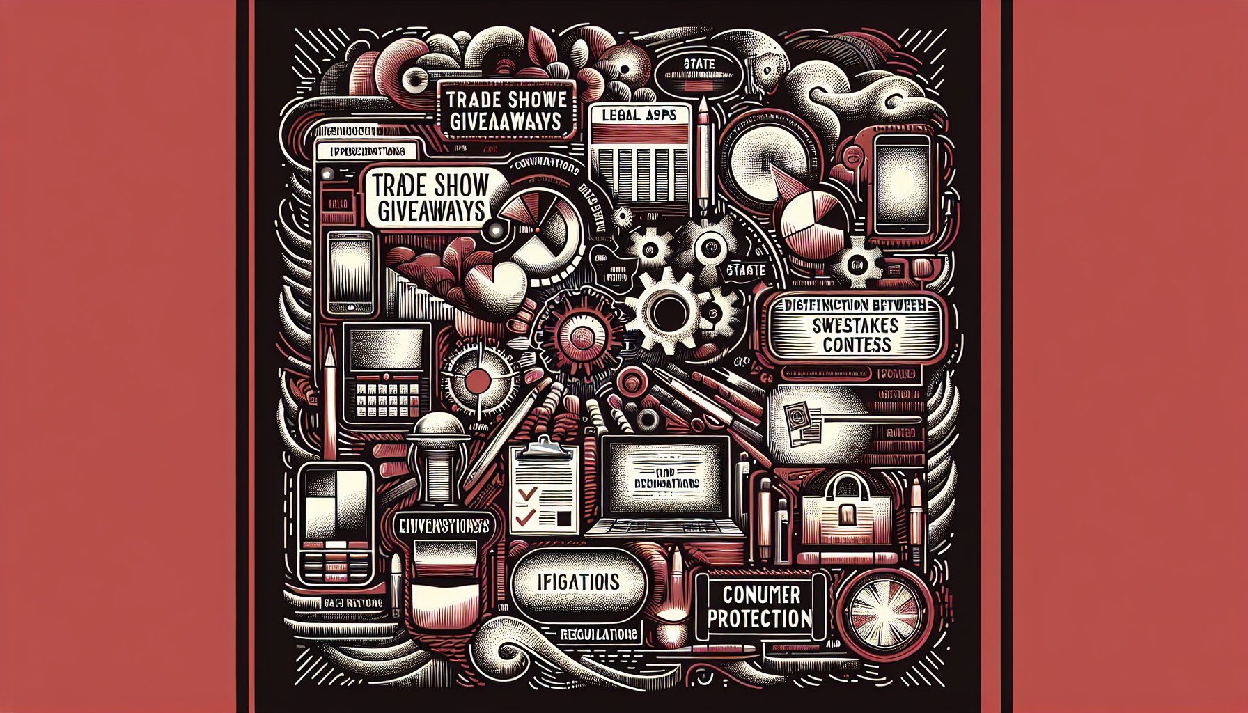 Legal considerations for trade show giveaways, including sweepstakes vs contests and state regulations for consumer protection.