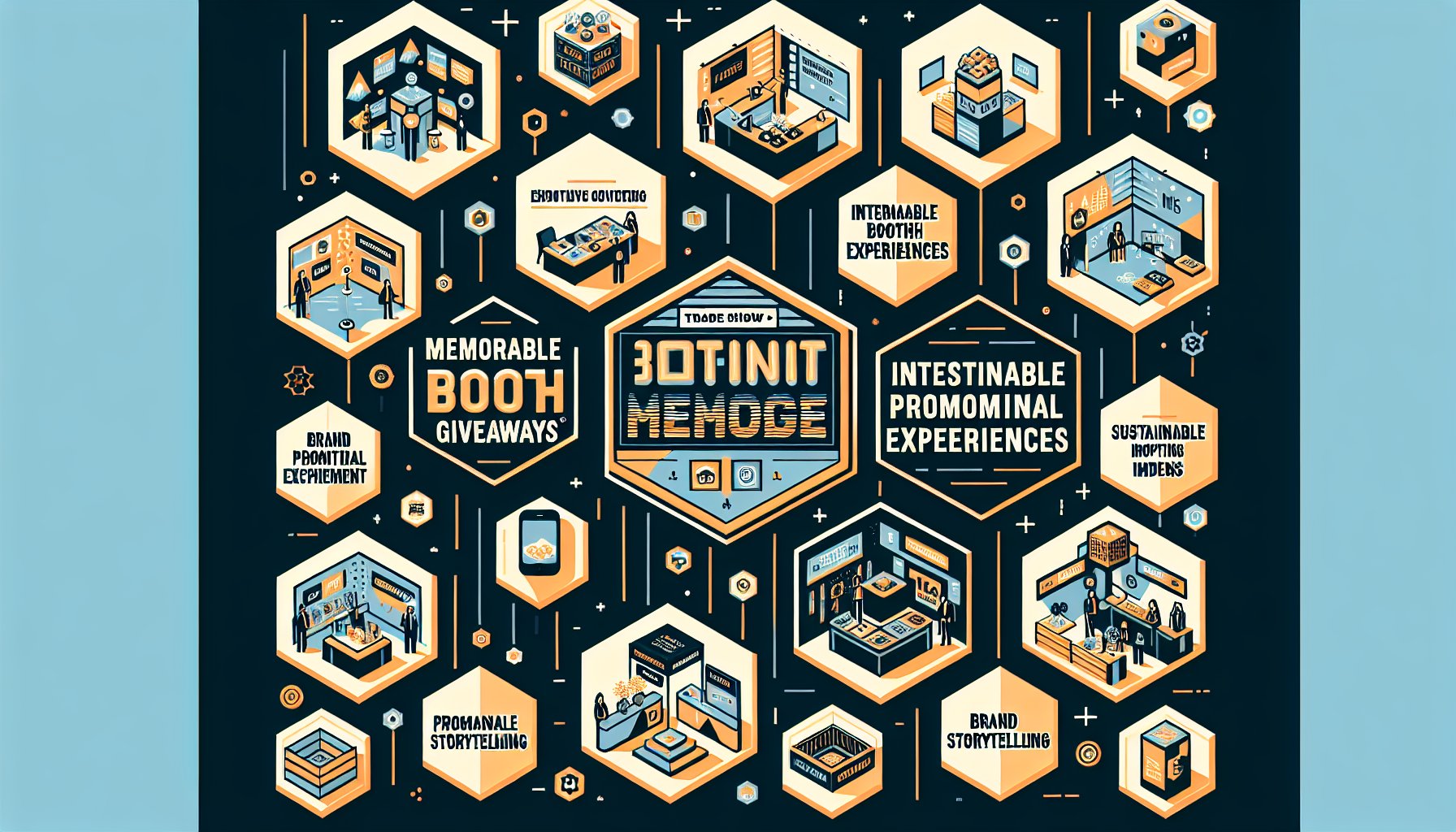 Engaging trade show booth with sustainable giveaways, enhancing brand storytelling and interactive attendee experiences.