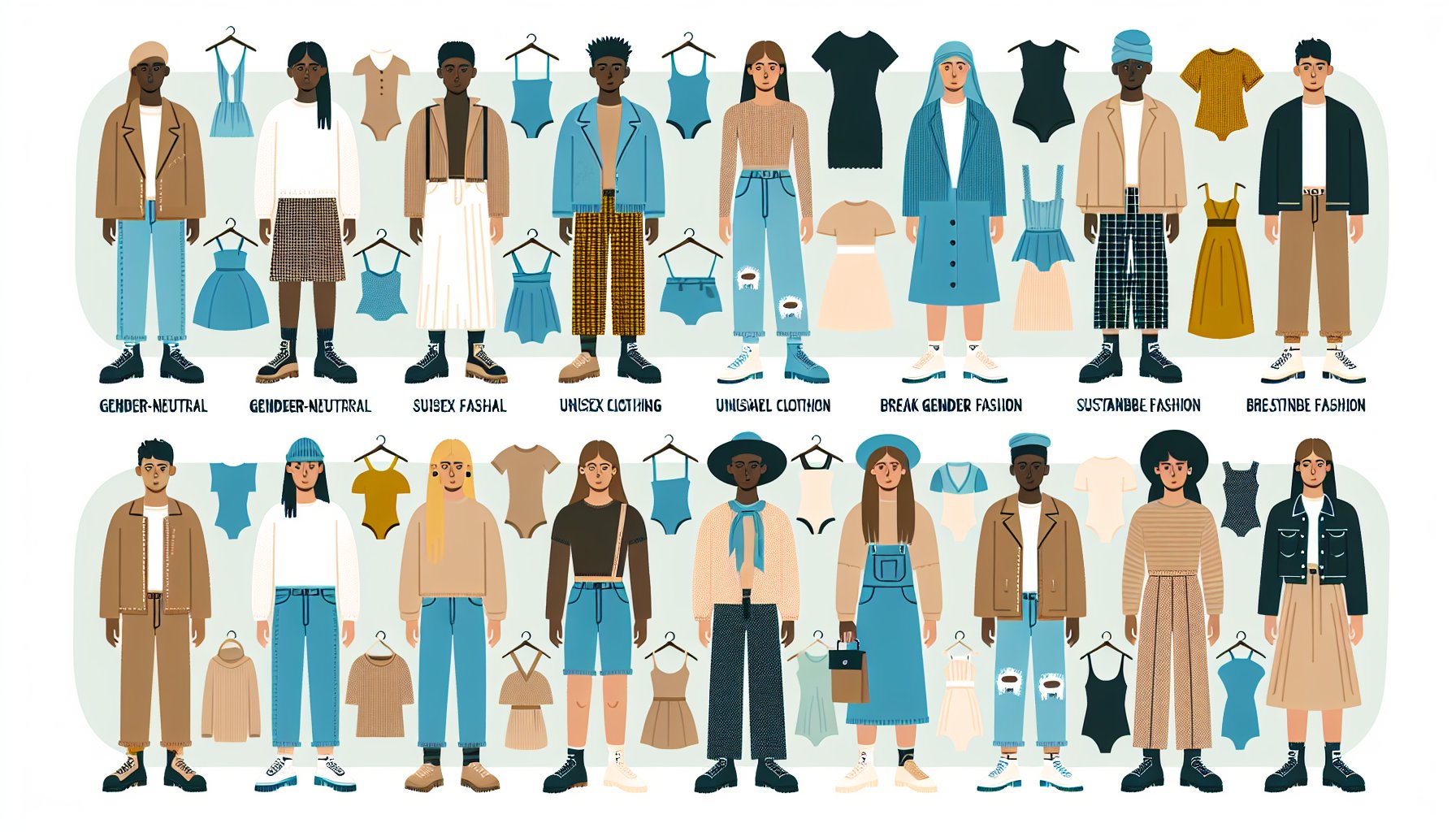 Gender-neutral apparel showcasing unisex clothing, promoting inclusivity and sustainability while breaking gender norms in fashion.