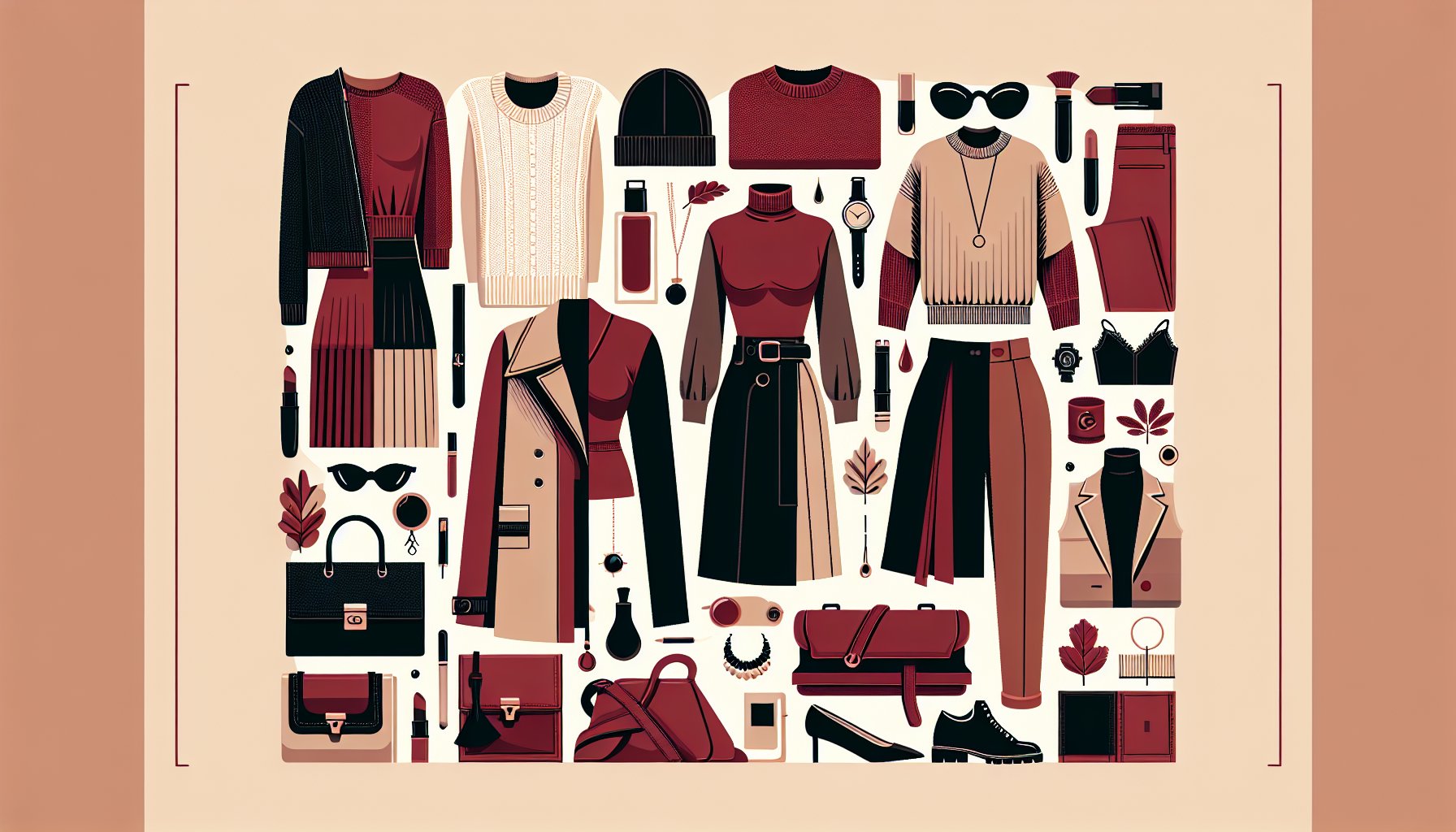 Stylish layered outfits showcasing a capsule wardrobe with accessories for seasonal transitions in sustainable fashion.