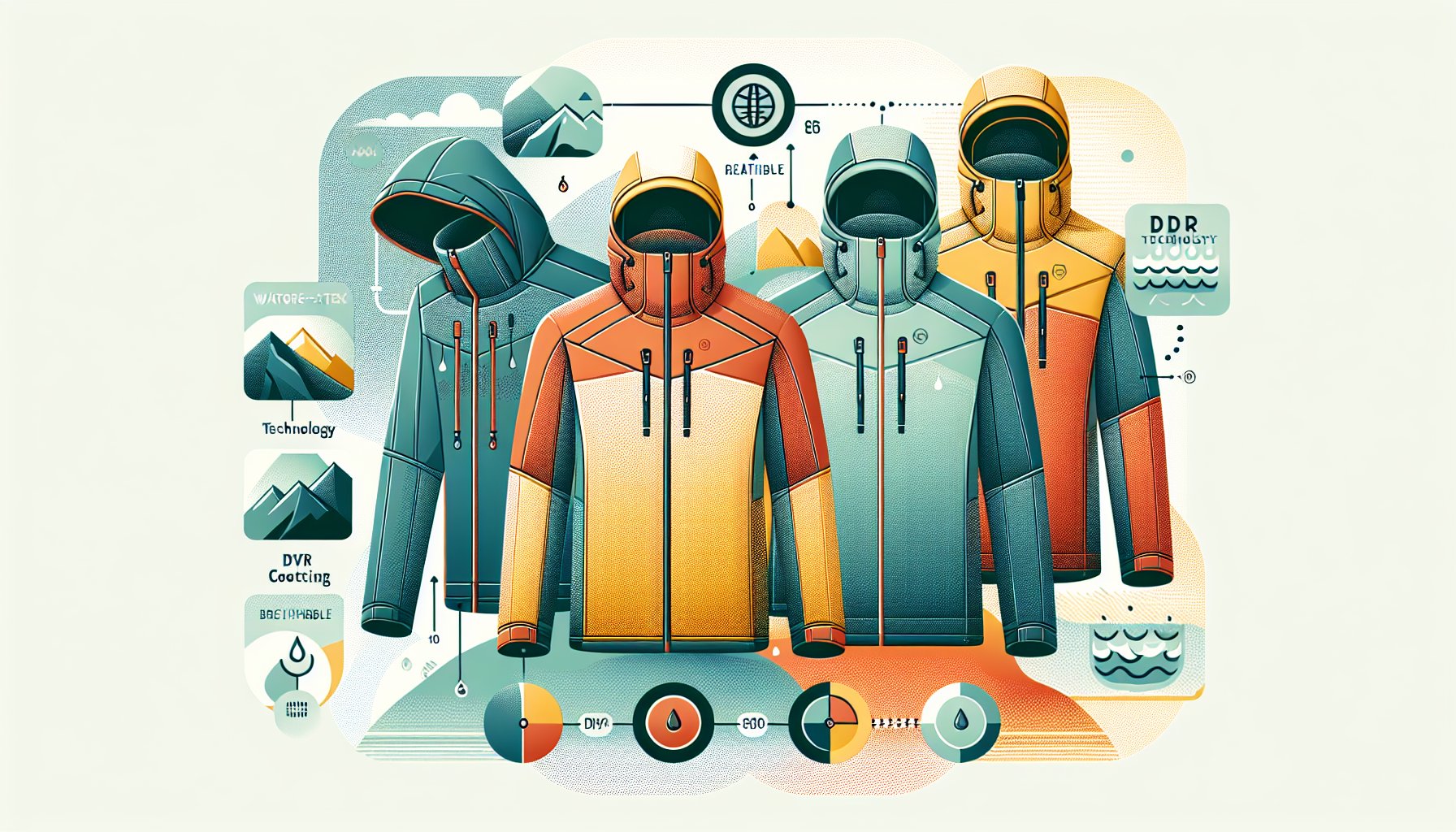 Waterproof jackets featuring Gore-Tex technology, DWR coating, eco-friendly materials, and breathable fabrics for optimal performance.