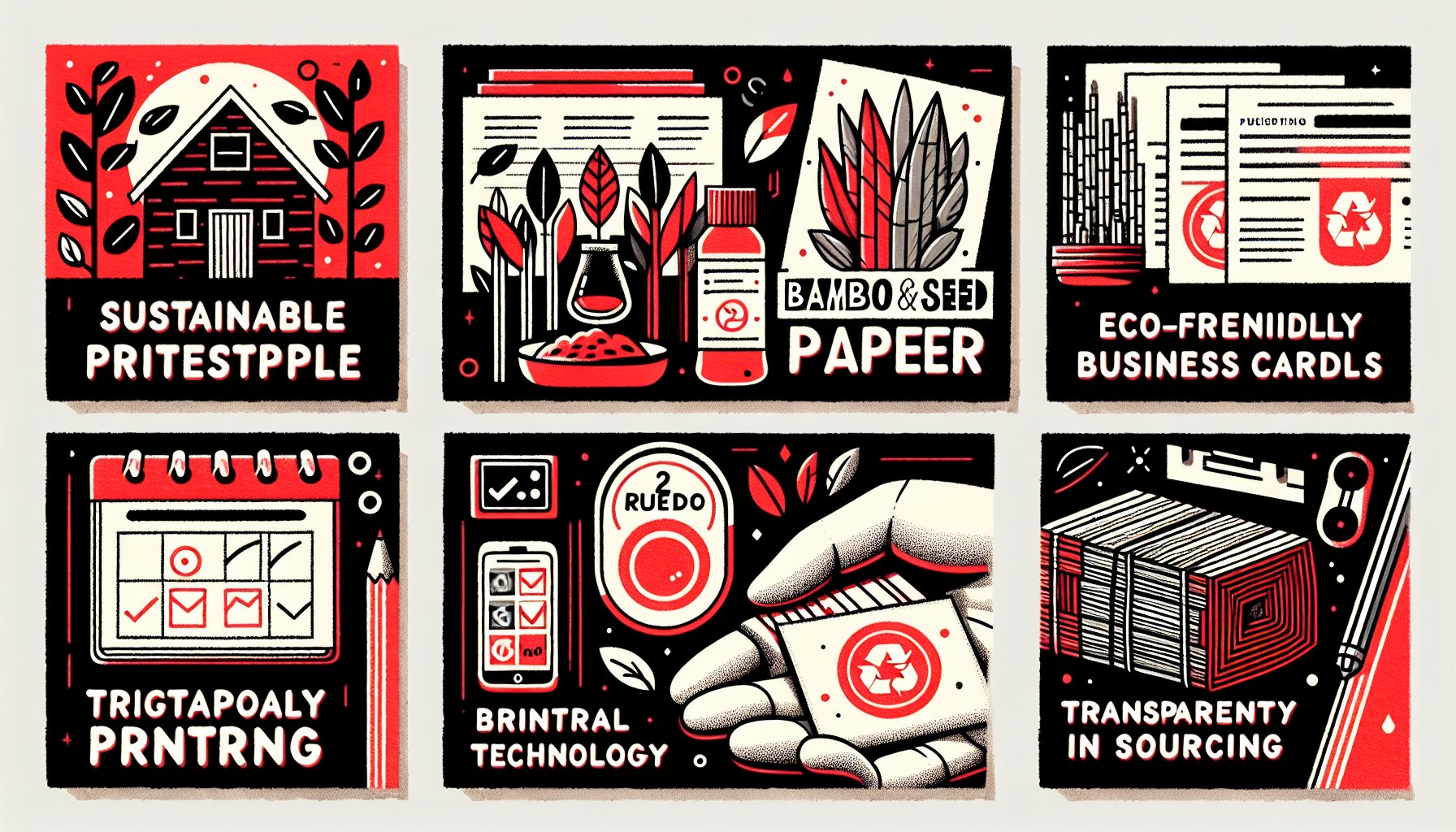 Sustainable printed materials guide for eco-friendly businesses using bamboo, seed paper, and digital printing technology.