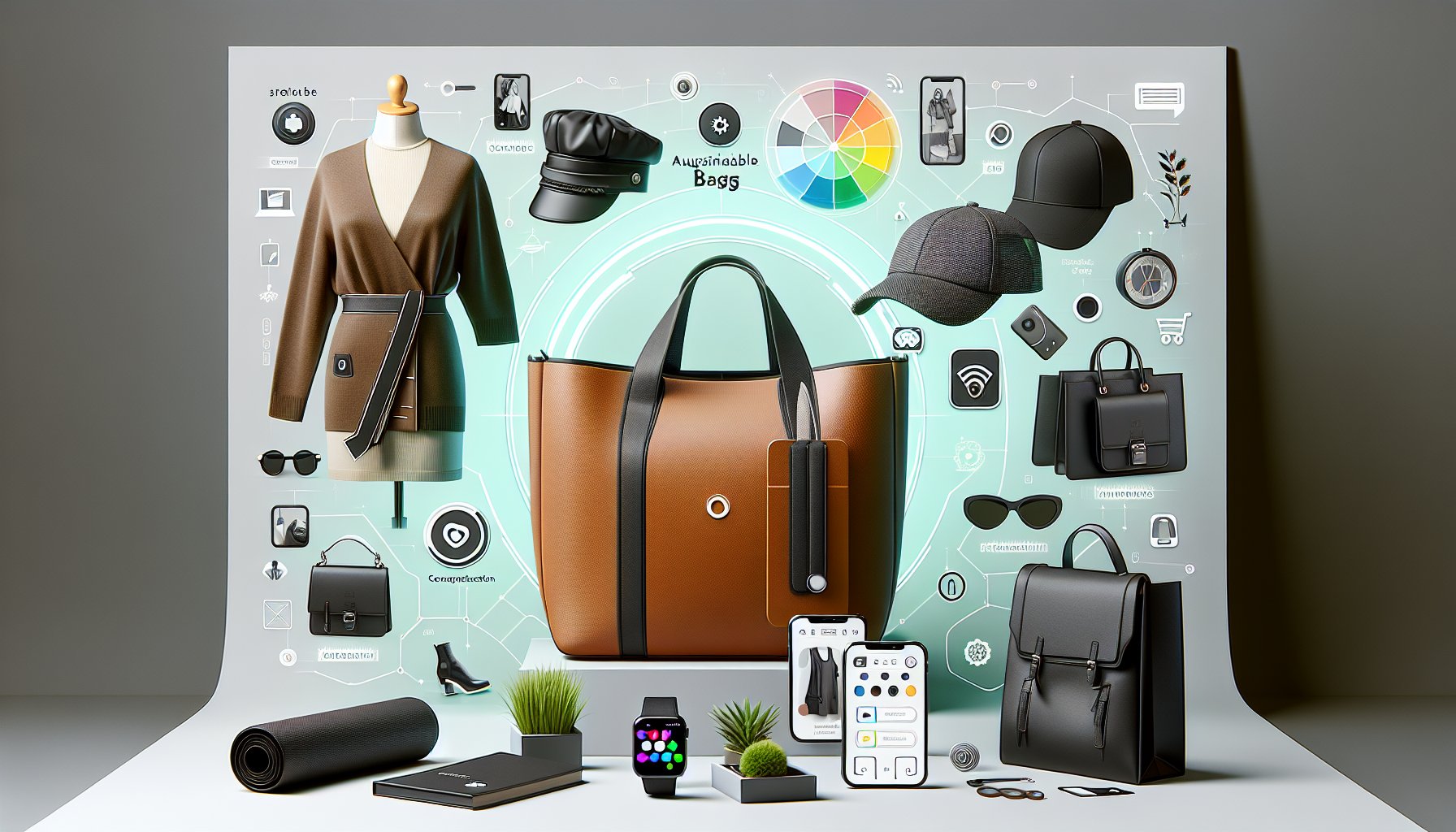 Sustainable smart bags showcase minimalist aesthetics and personalized designs, enhanced by augmented reality shopping in 2025.